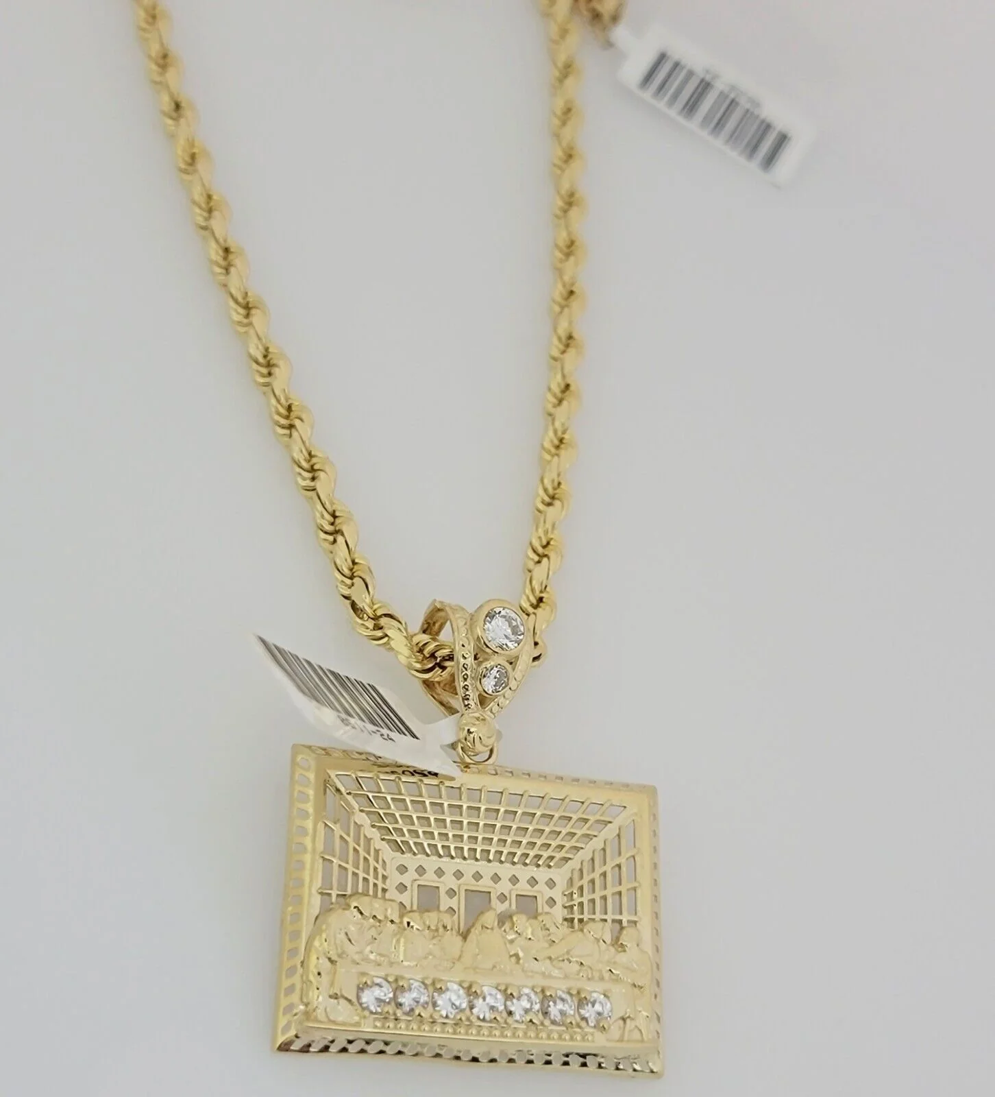 Real 10k Gold Chain Pendant SET Last Supper Charm Solid Rope Necklace 4mm 24Inch - Image 8