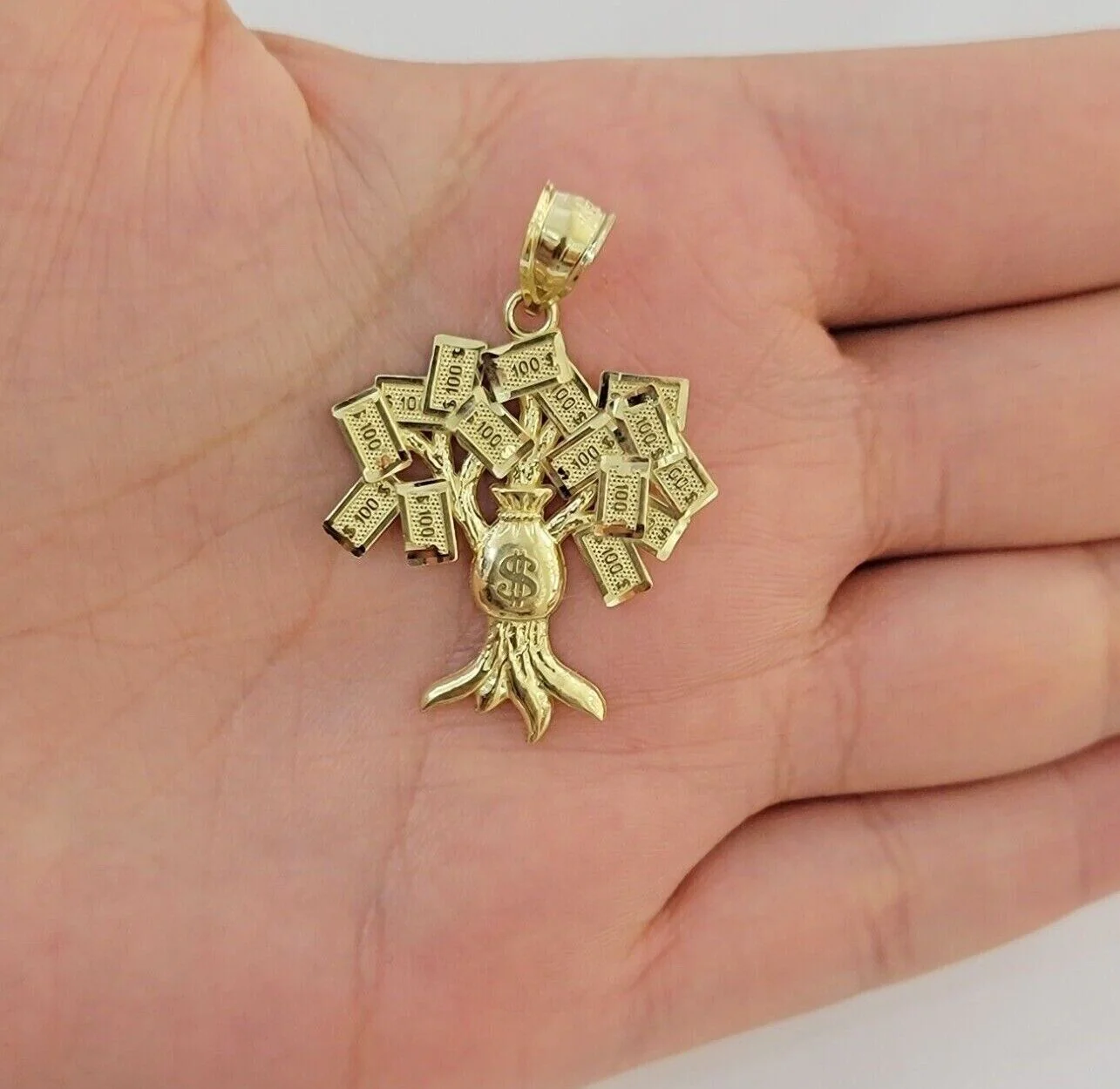 REAL 10k Gold Chain Pendant Set Miami Cuban chain 3mm& Money Tree Charm, 18"-28" - Image 3