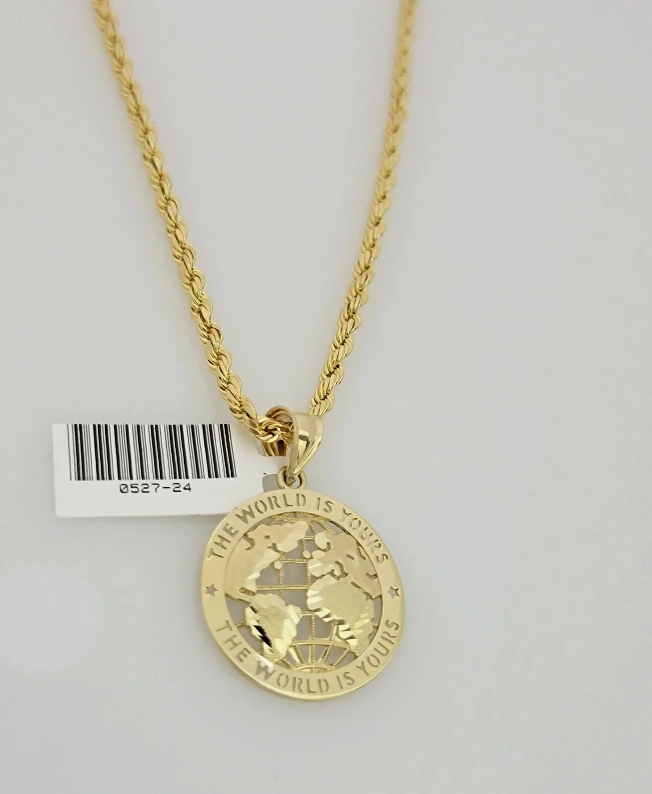 Real 10k Gold Chain Pendant SET World Is Your Charm  Rope Necklace 3mm 26 Inch - Image 4