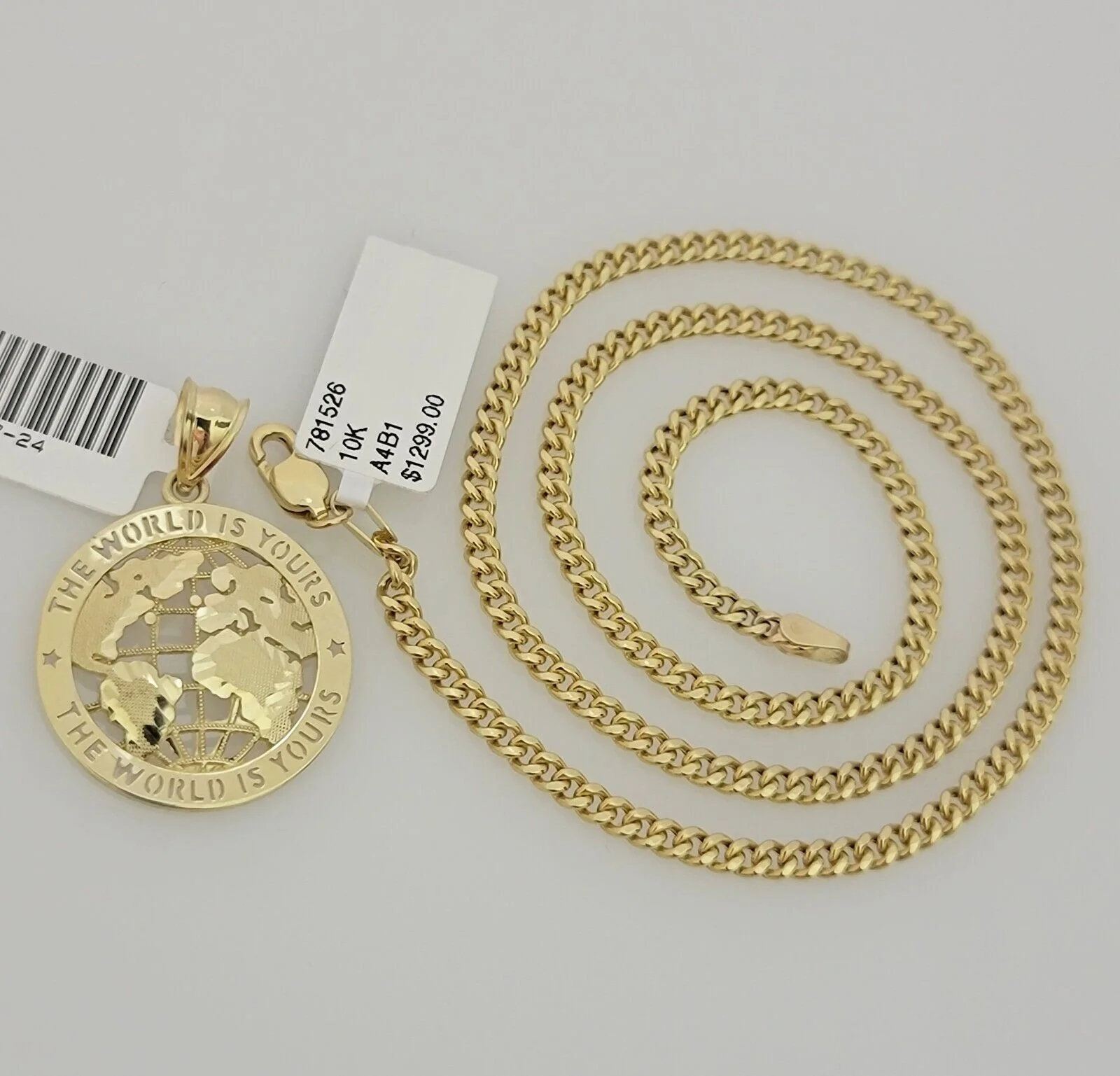 Real 10k Gold Chain Pendant SET World's Your Charm Miami Cuban Link Necklace 22" - Image 3