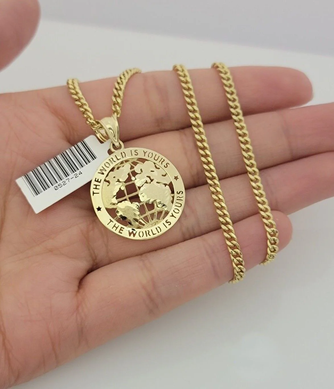Real 10k Gold Chain Pendant SET World's Your Charm Miami Cuban Link Necklace 24" - Image 2