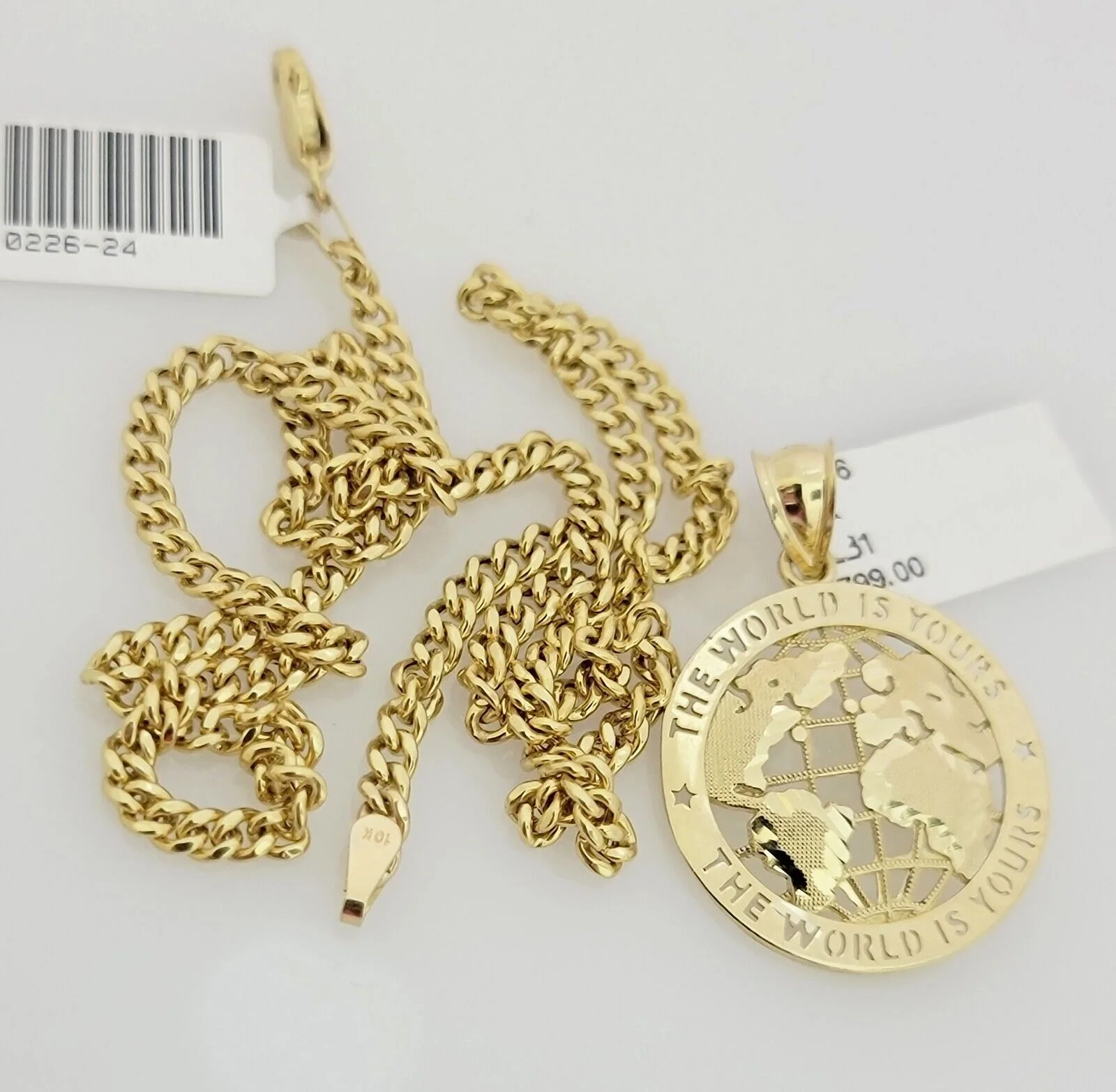 Real 10k Gold Chain Pendant SET World's Your Charm Miami Cuban Link Necklace 24" - Image 6