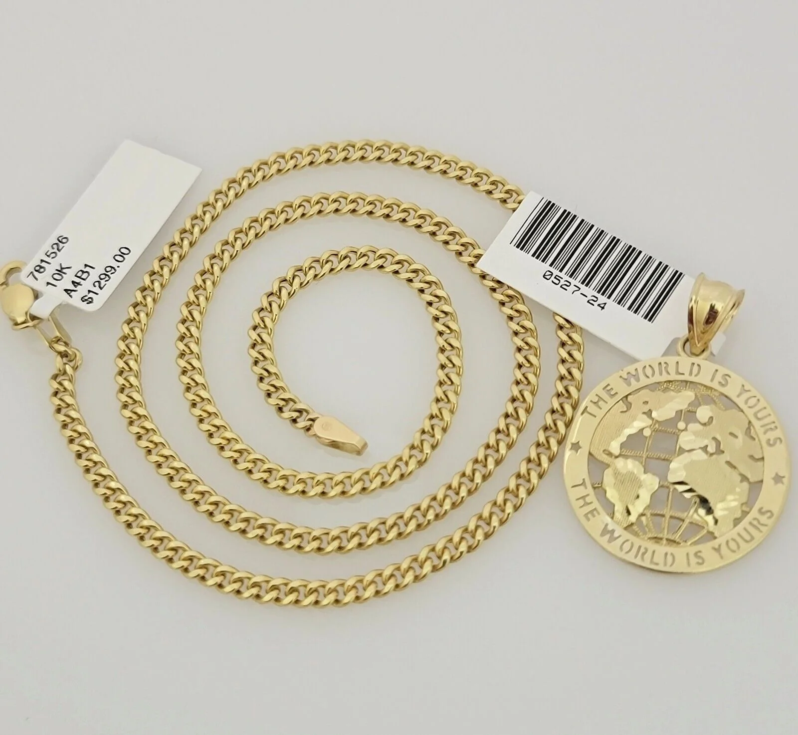 Real 10k Gold Chain Pendant SET World's Your Charm Miami Cuban Link Necklace 26" - Image 4