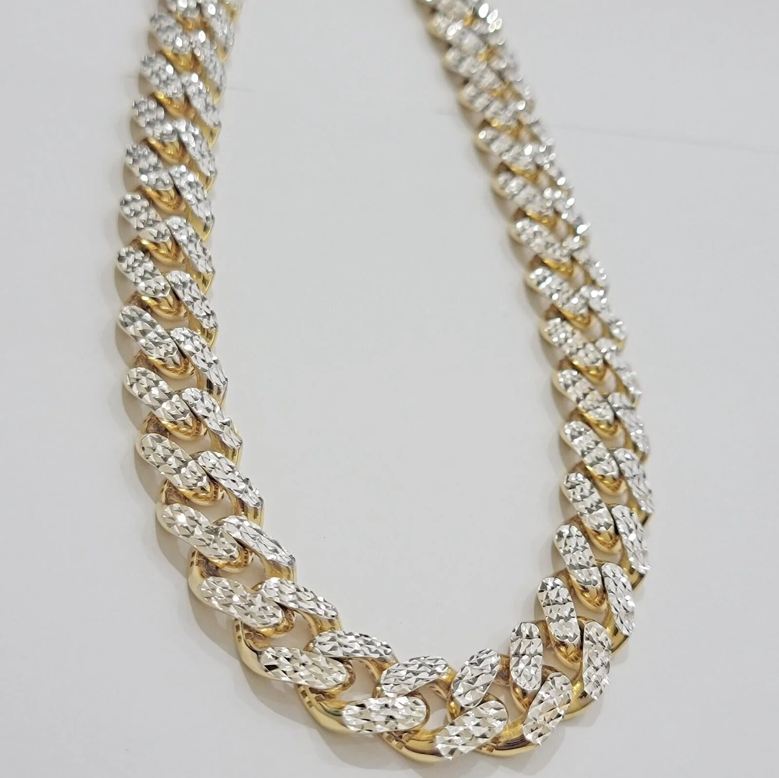 Real 10k Gold Chain Royal Miami Cuban Link Necklace 13mm 24" Rhodium Diamond Cut