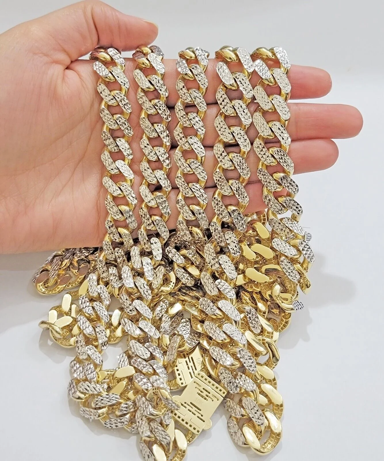 Real 10k Gold Chain Royal Miami Cuban Link Necklace 13mm 24" Rhodium Diamond Cut - Image 2