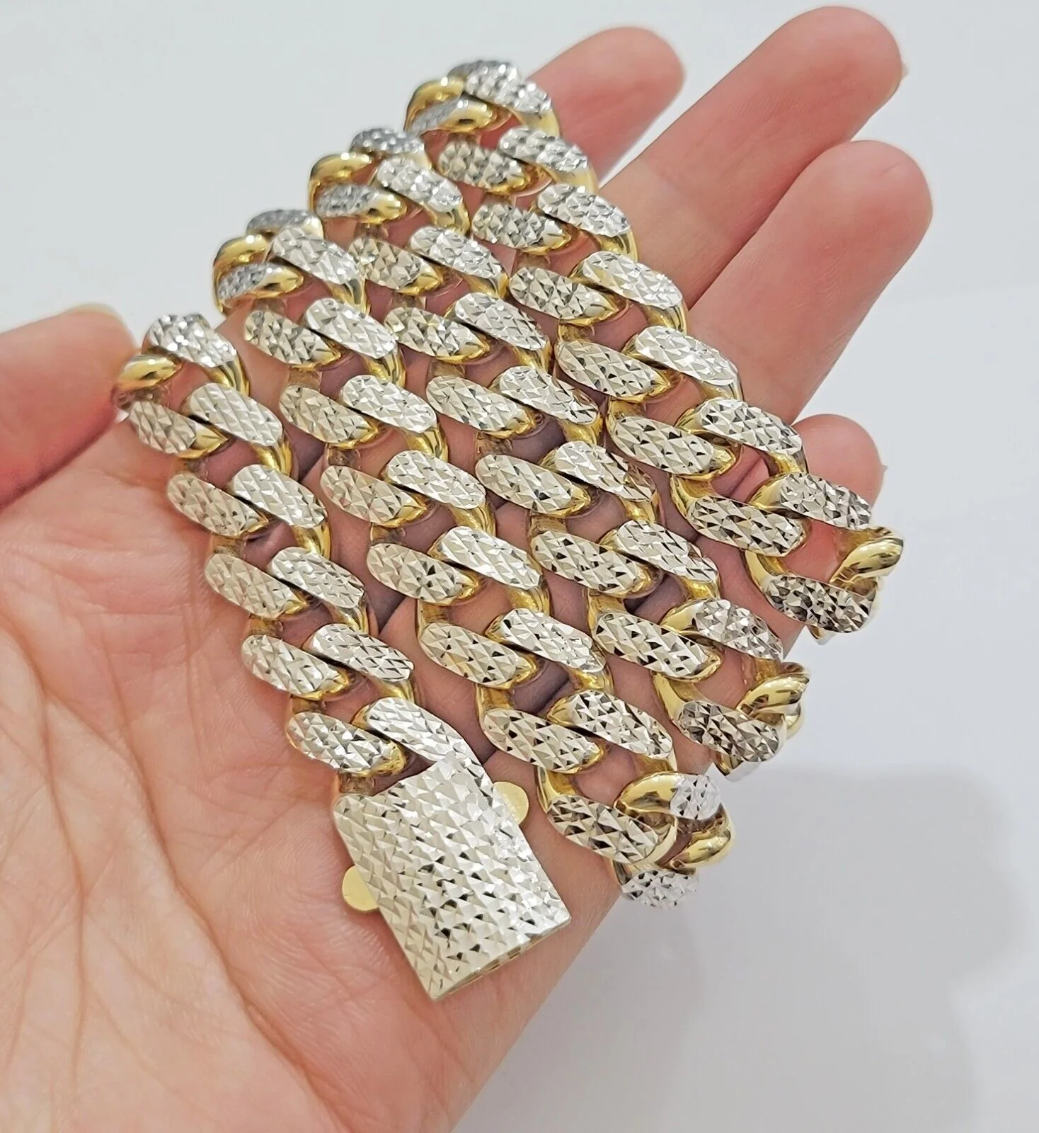 Real 10k Gold Chain Royal Miami Cuban Link Necklace 13mm 24" Rhodium Diamond Cut - Image 3