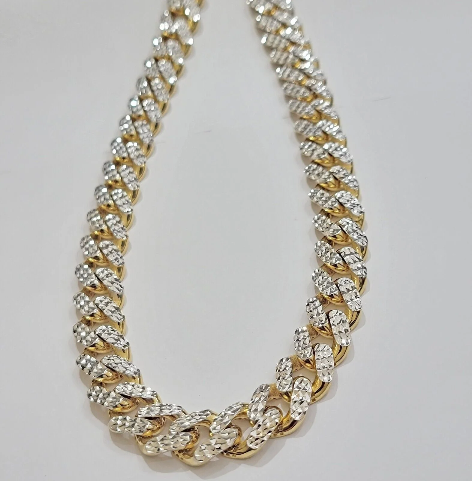 Real 10k Gold Chain Royal Miami Cuban Link Necklace 13mm 24" Rhodium Diamond Cut - Image 4