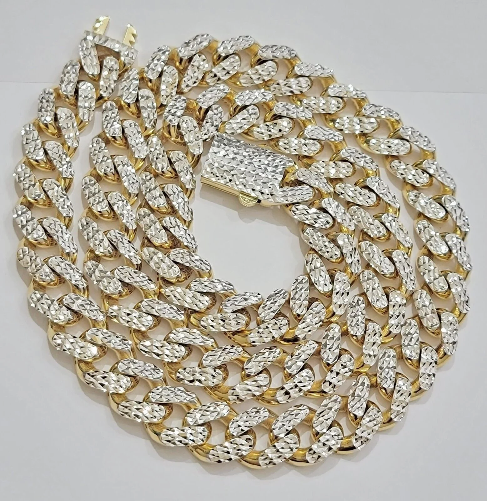 Real 10k Gold Chain Royal Miami Cuban Link Necklace 13mm 24" Rhodium Diamond Cut - Image 5