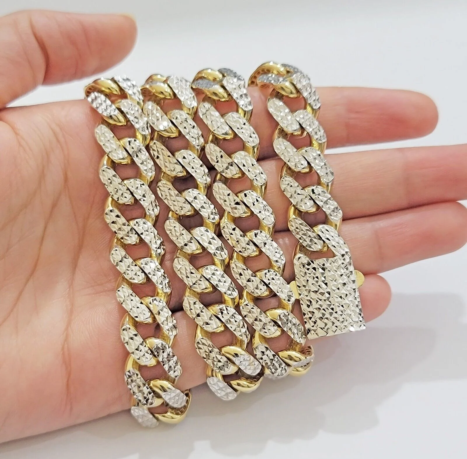 Real 10k Gold Chain Royal Miami Cuban Link Necklace 13mm 24" Rhodium Diamond Cut - Image 6