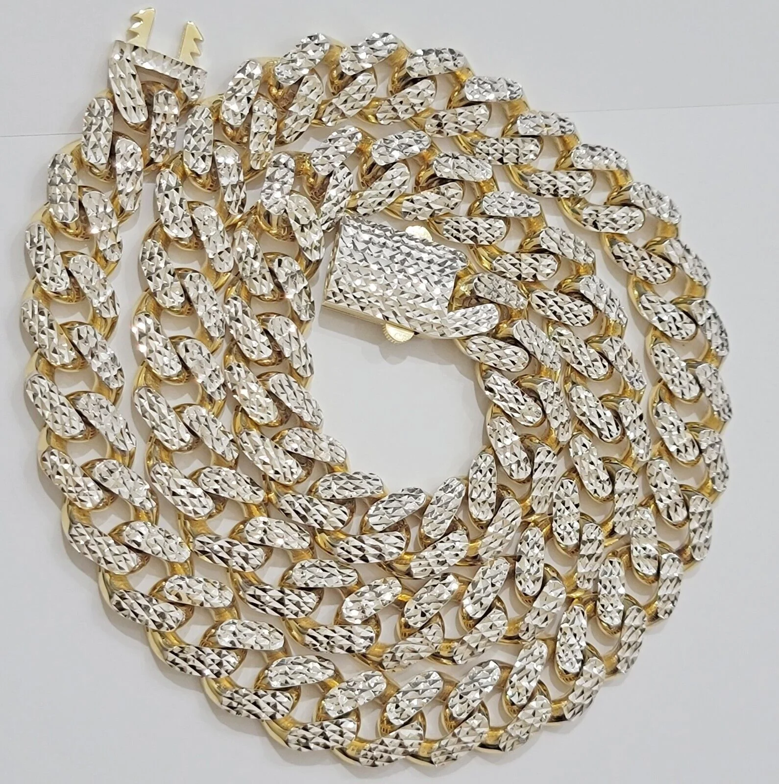Real 10k Gold Chain Royal Miami Cuban Link Necklace 13mm 24" Rhodium Diamond Cut - Image 8