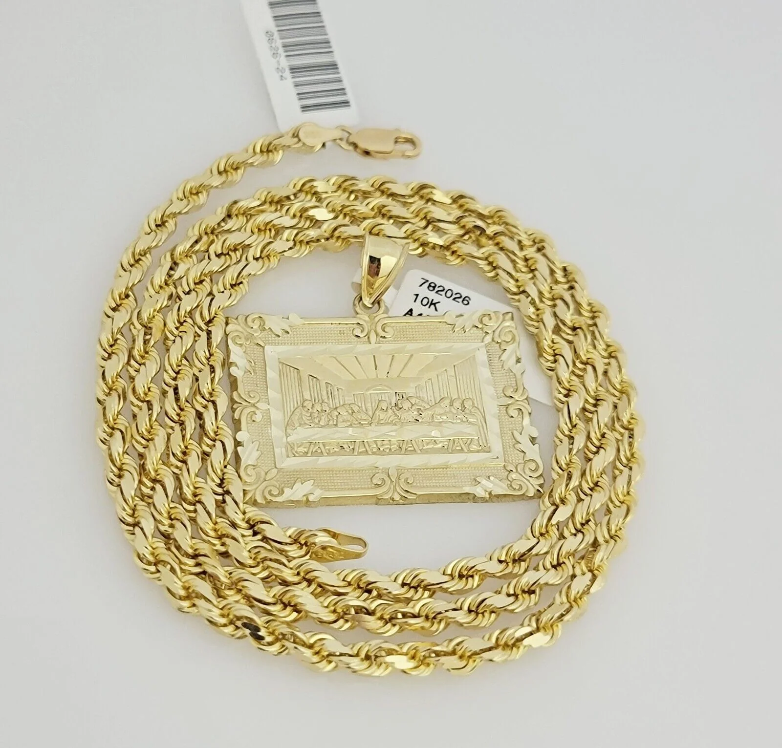 Real 10k Gold Chain Solid Rope Necklace Pendant SET Last supper Charm 4mm 20-28" - Image 3