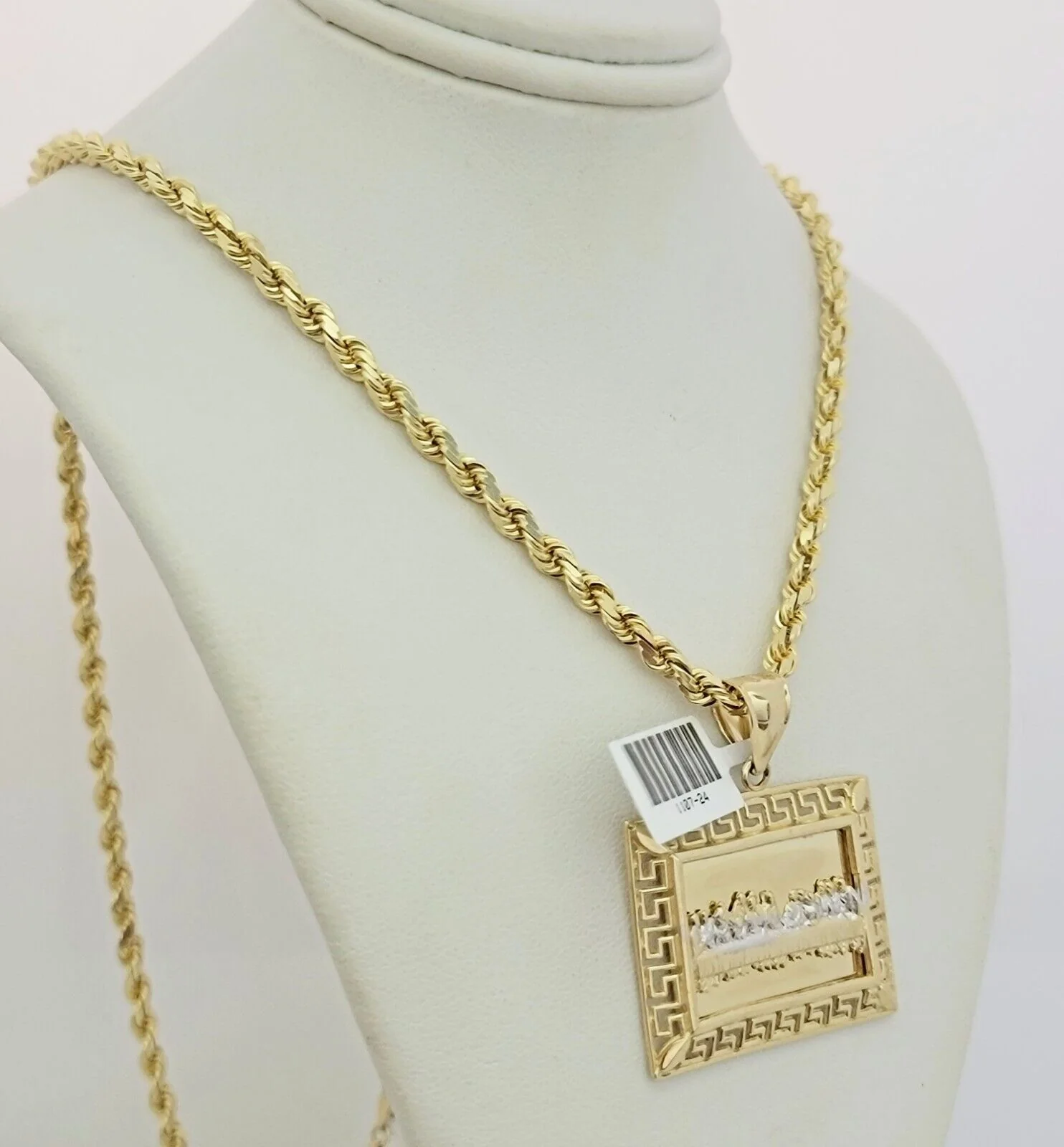 Real 10k Gold Chain Solid Rope Necklace Pendant SET Last supper Charm 4mm 20-28" - Image 2