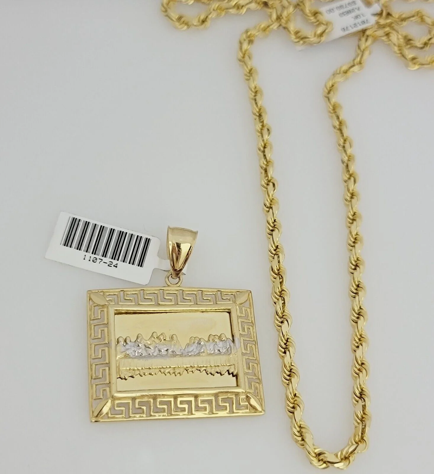Real 10k Gold Chain Solid Rope Necklace Pendant SET Last supper Charm 4mm 20-28" - Image 3