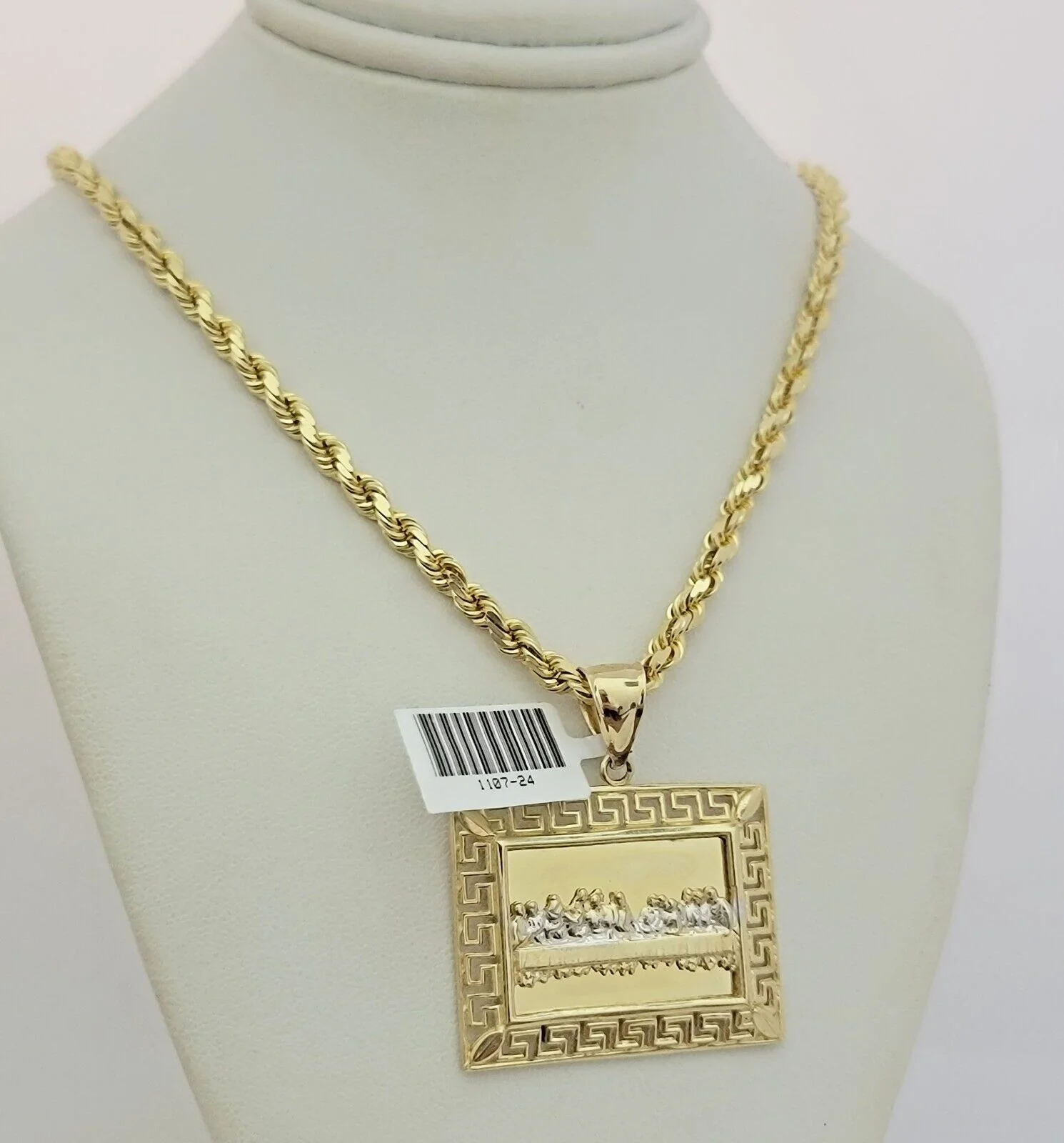 Real 10k Gold Chain Solid Rope Necklace Pendant SET Last supper Charm 4mm 20-28" - Image 4