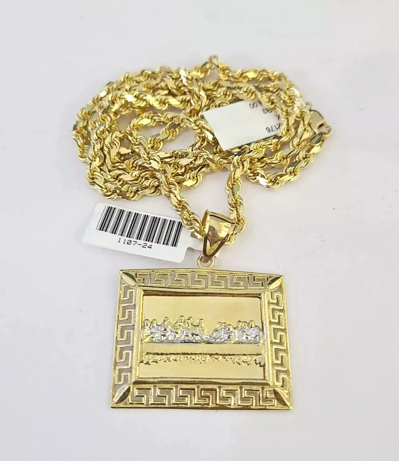 Real 10k Gold Chain Solid Rope Necklace Pendant SET Last supper Charm 4mm 20-28" - Image 6