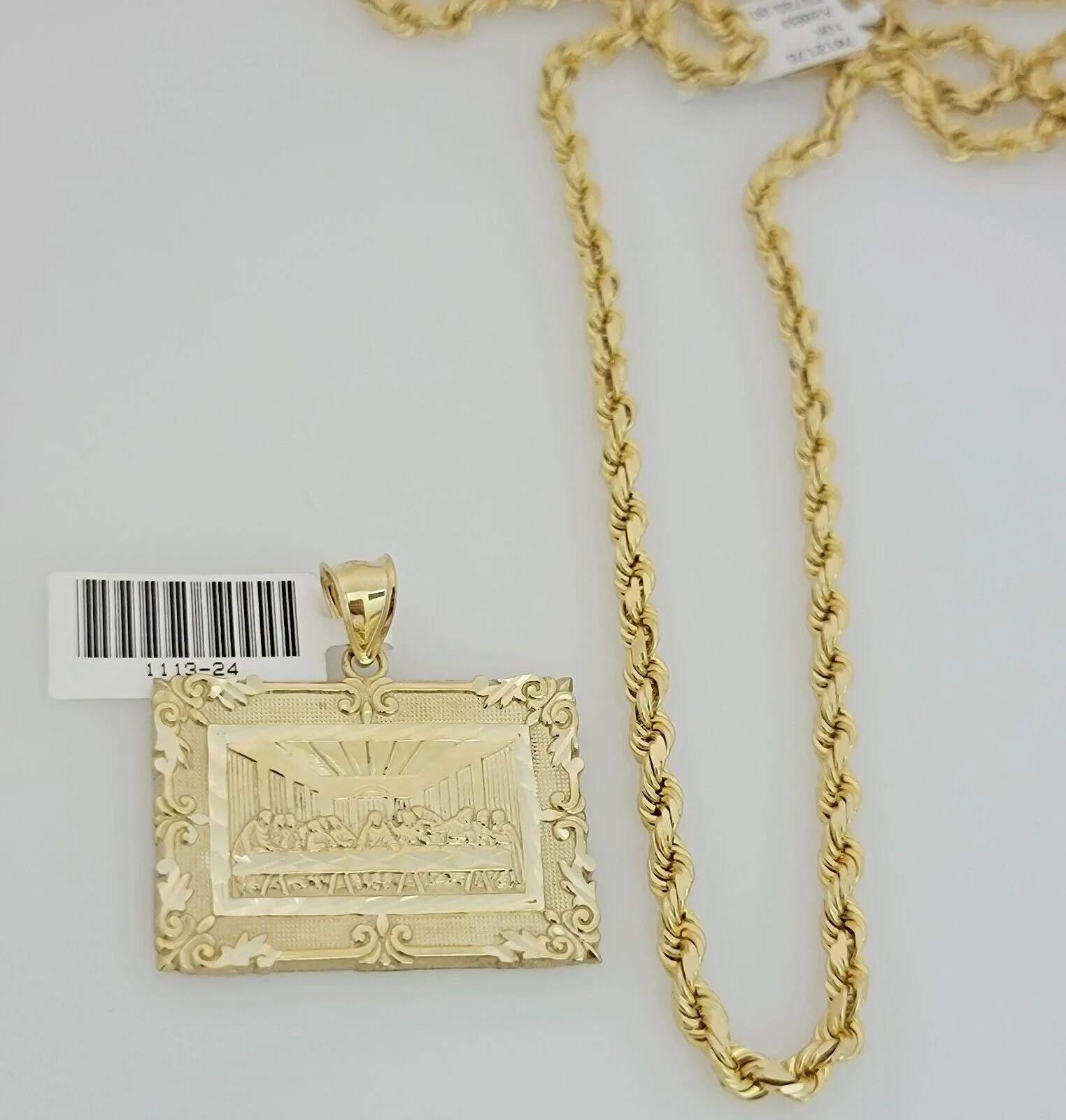 Real 10k Gold Chain Solid Rope Necklace Pendant SET Last supper Charm 4mm 22"