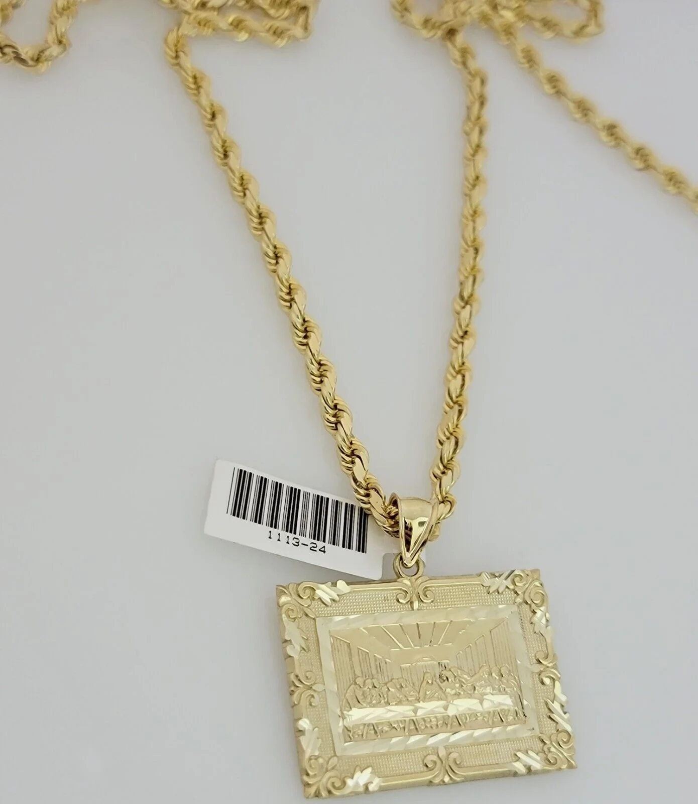 Real 10k Gold Chain Solid Rope Necklace Pendant SET Last supper Charm 4mm 24" - Image 5