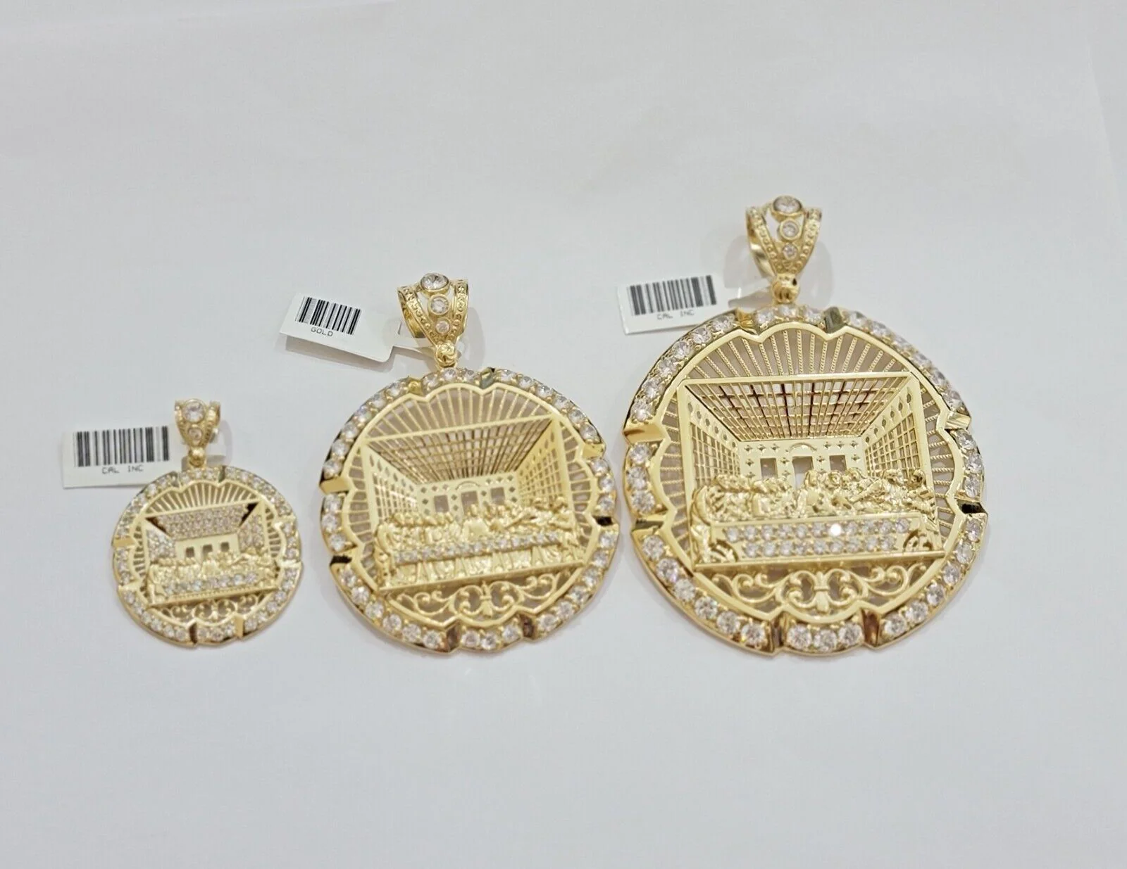 Real 10k Gold Charm Last Supper Pendant 10kt Yellow Gold With Stones Mens, Jesus - Image 11
