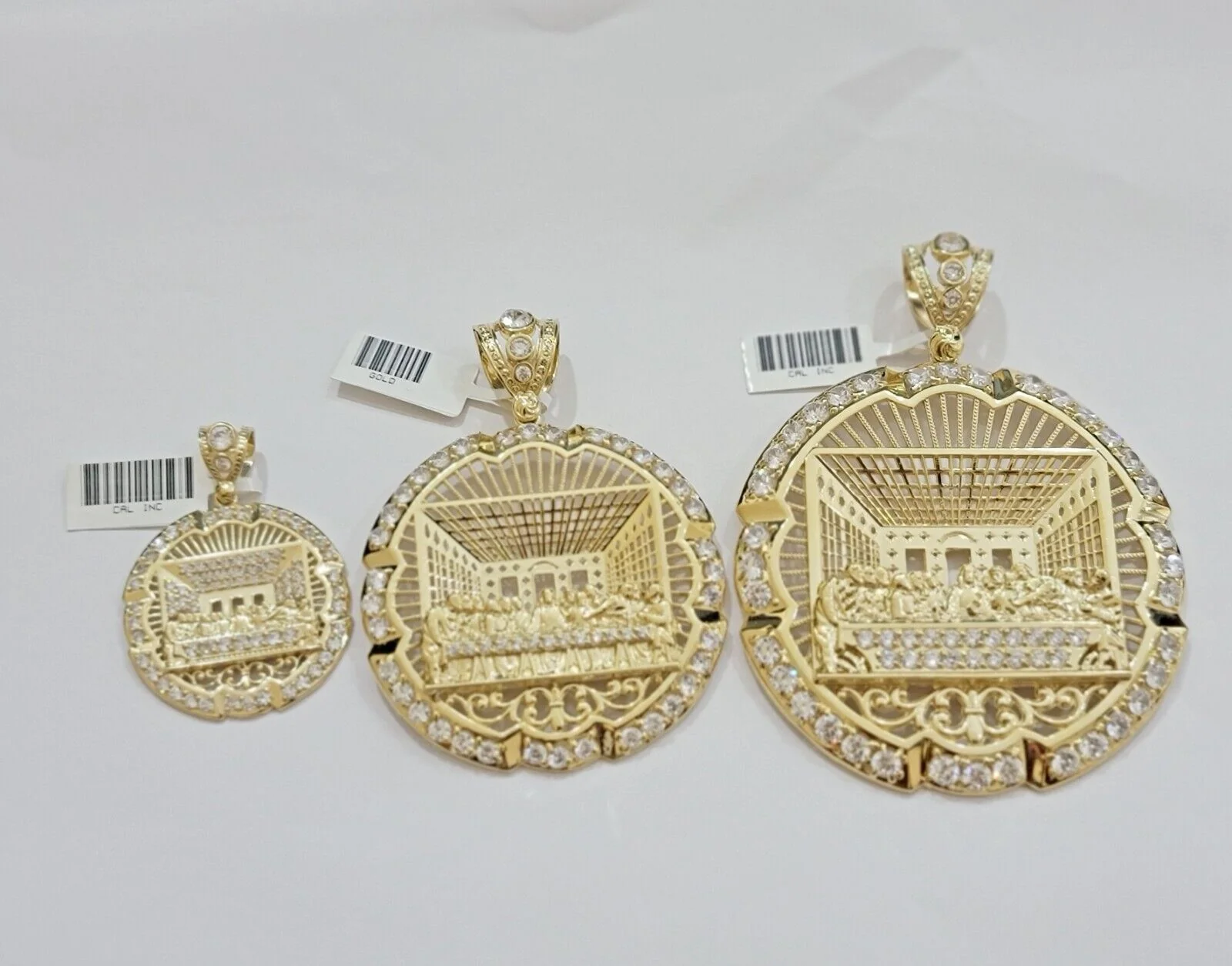 Real 10k Gold Charm Last Supper Pendant 10kt Yellow Gold With Stones Mens, Jesus - Image 12