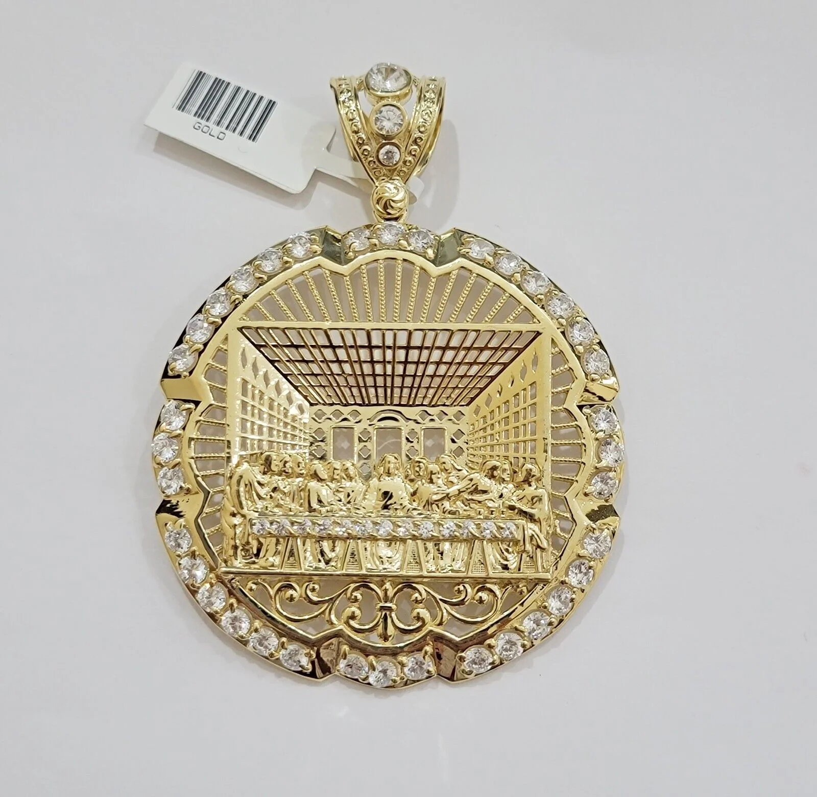 Real 10k Gold Charm Last Supper Pendant 10kt Yellow Gold With Stones Mens, Jesus - Image 13