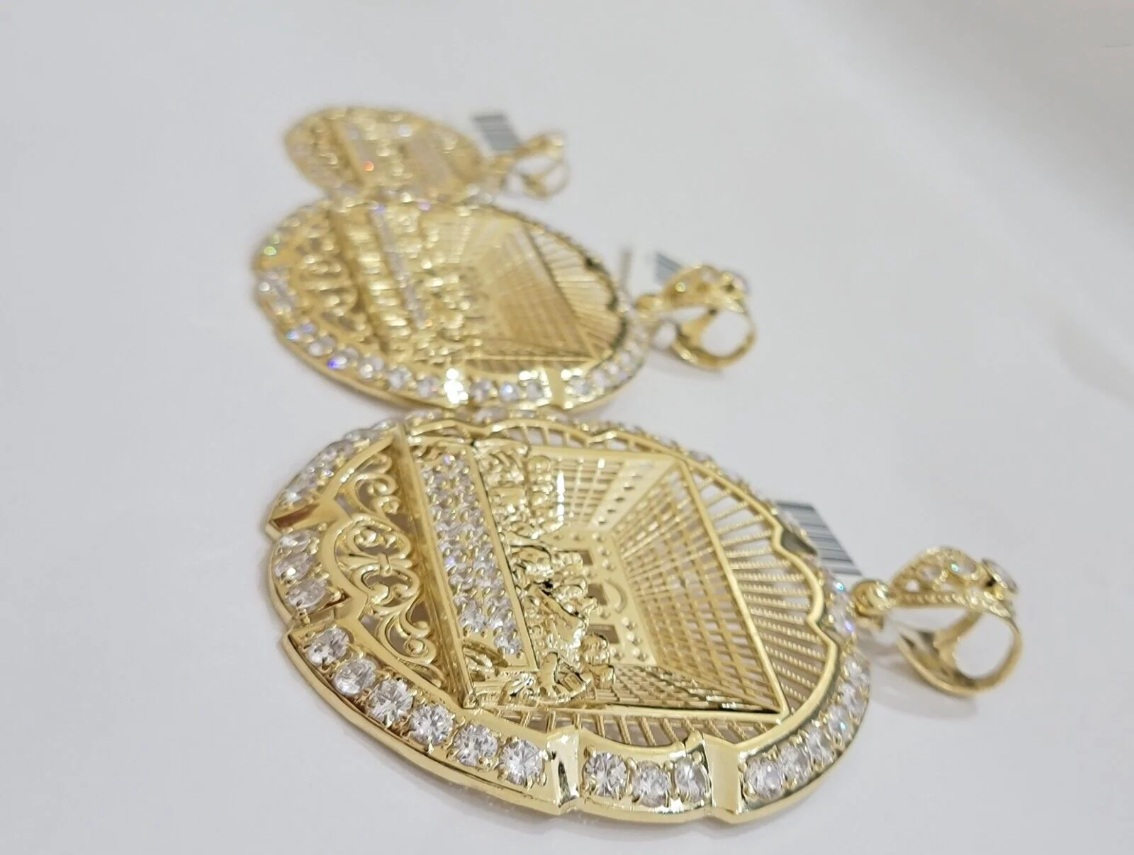 Real 10k Gold Charm Last Supper Pendant 10kt Yellow Gold With Stones Mens, Jesus - Image 2