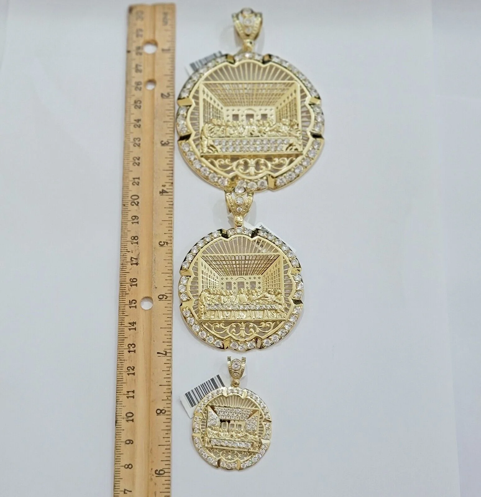 Real 10k Gold Charm Last Supper Pendant 10kt Yellow Gold With Stones Mens, Jesus - Image 3