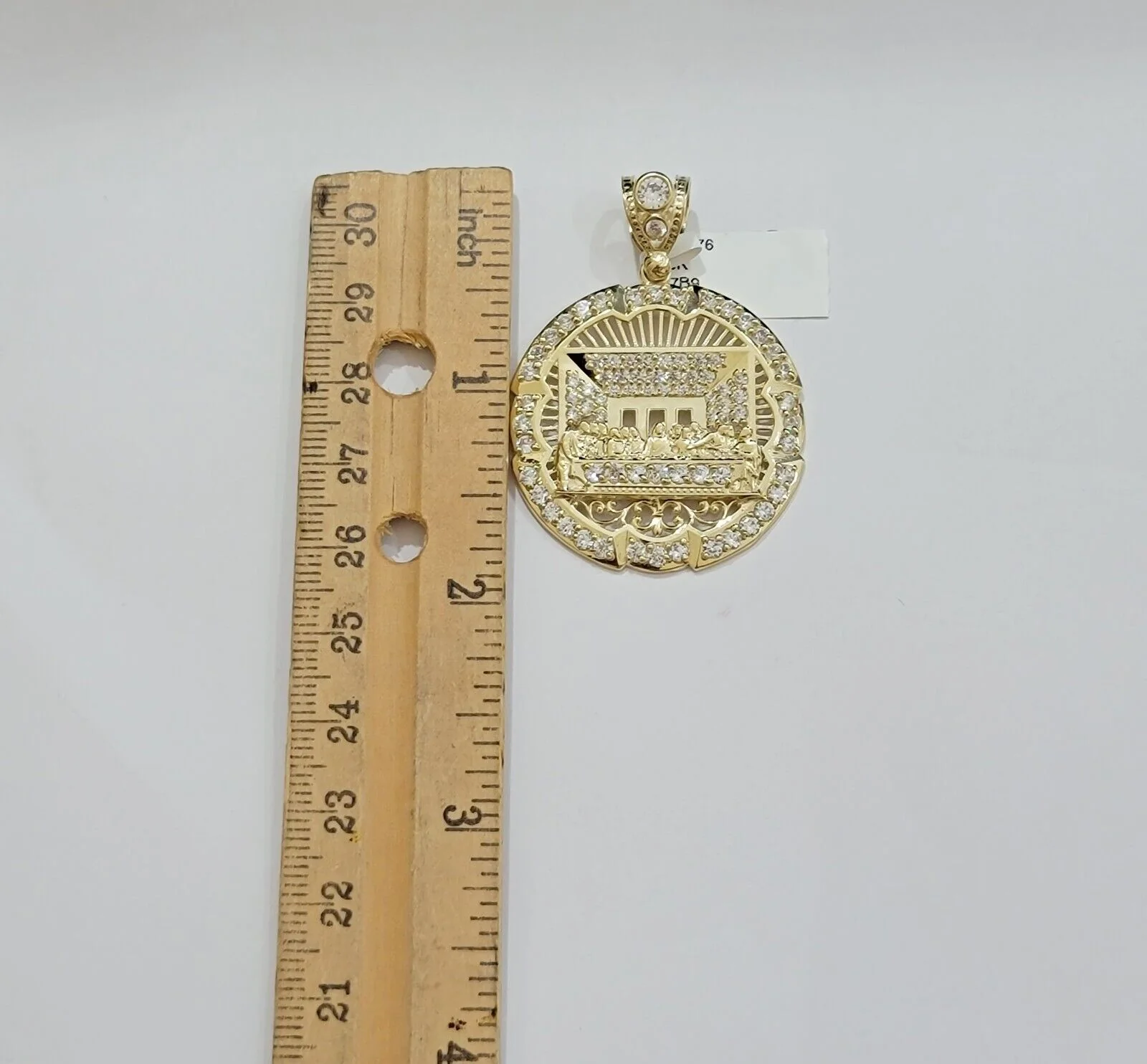 Real 10k Gold Charm Last Supper Pendant 10kt Yellow Gold With Stones Mens, Jesus - Image 6