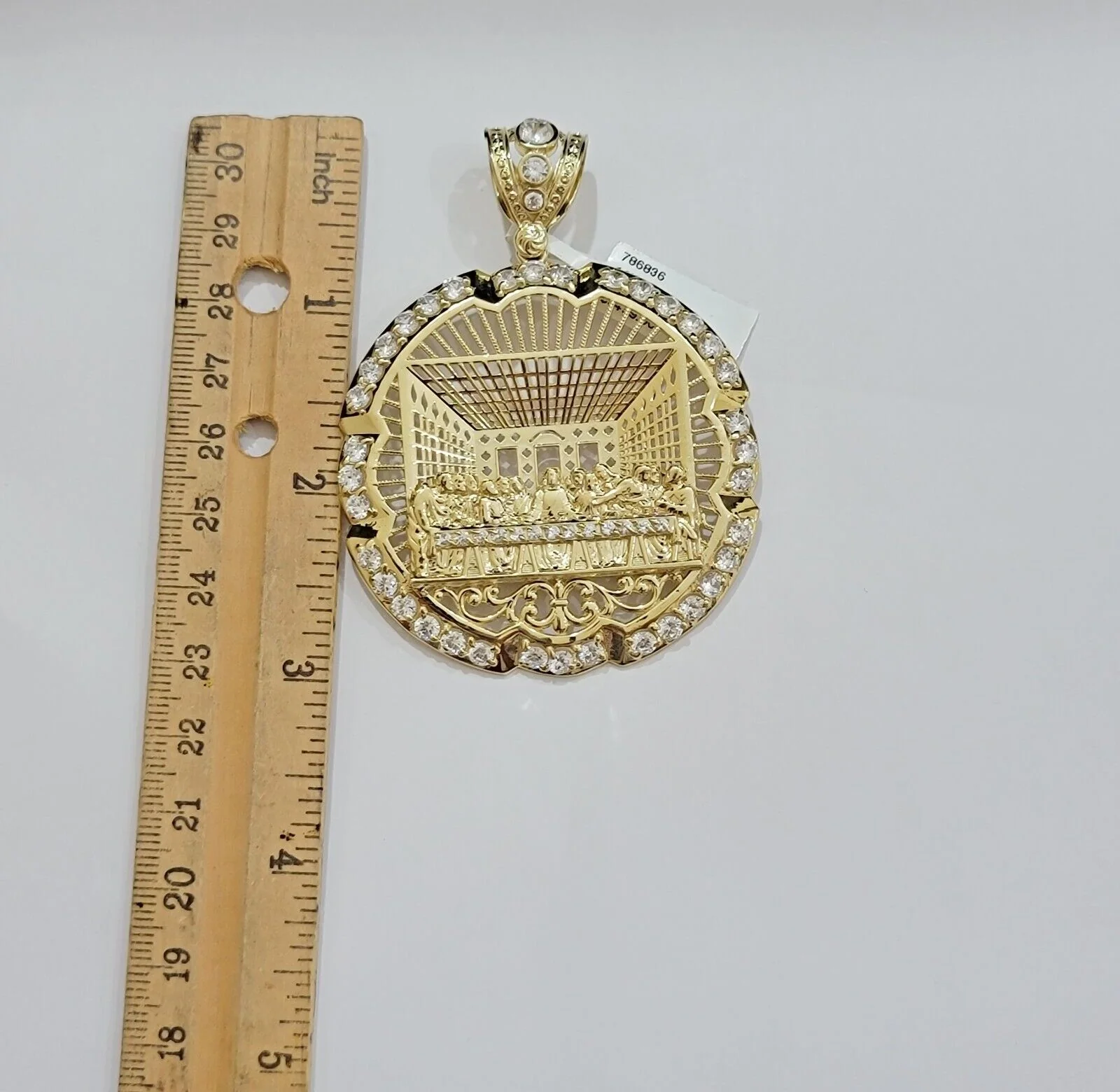 Real 10k Gold Charm Last Supper Pendant 10kt Yellow Gold With Stones Mens, Jesus - Image 7