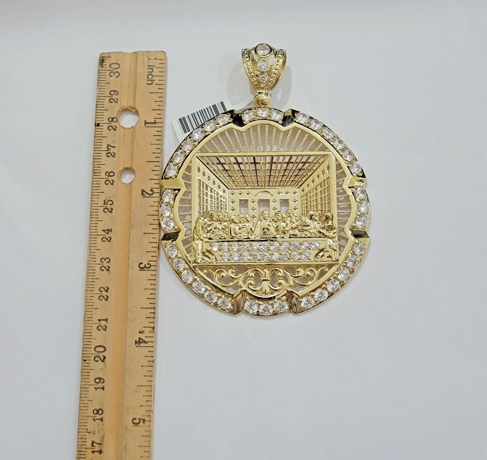 Real 10k Gold Charm Last Supper Pendant 10kt Yellow Gold With Stones Mens, Jesus - Image 8
