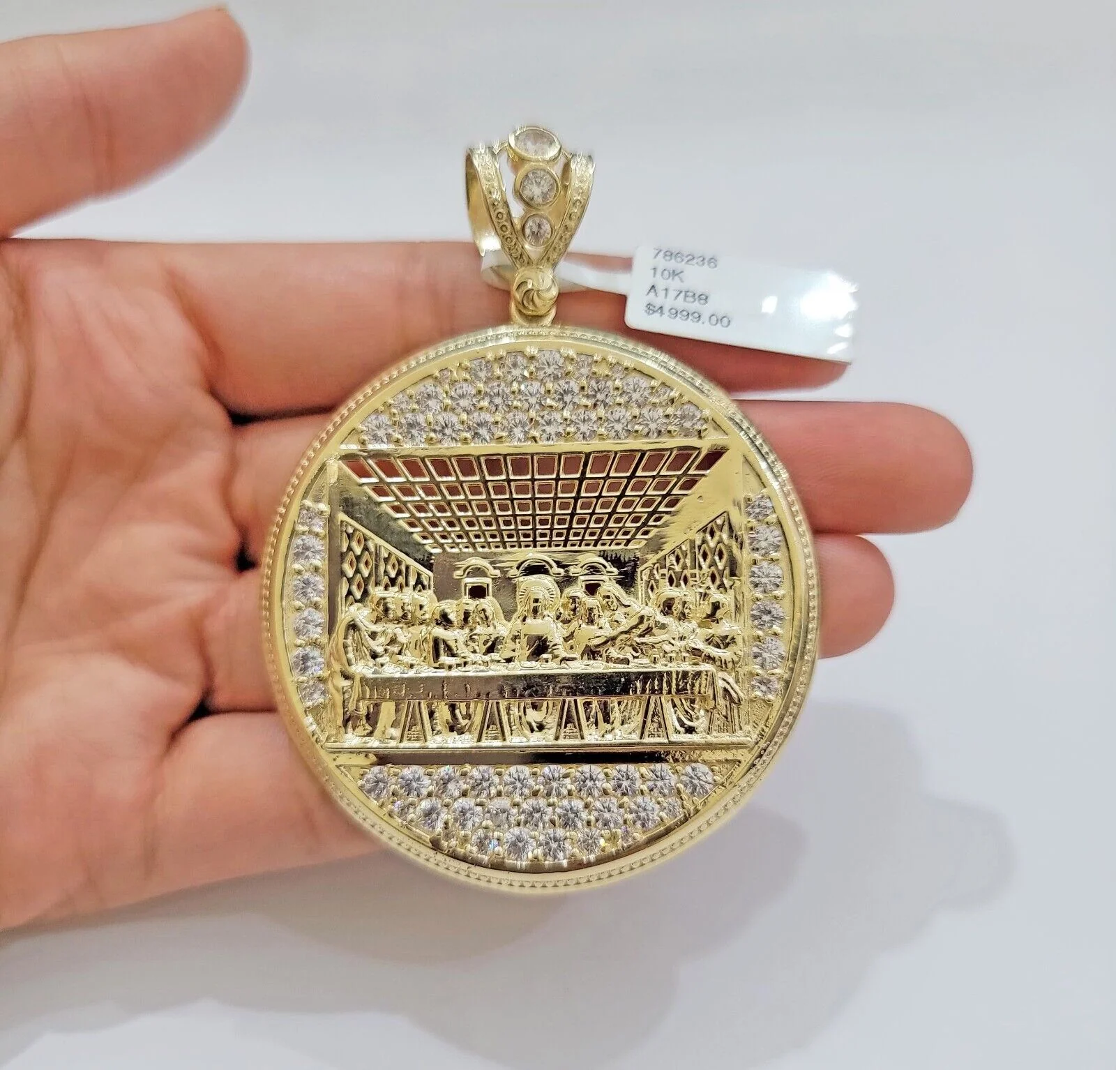 Real 10k Gold Charm Pendant Last Supper 2.5 Inch 10kt Yellow Gold For Mens Chain - Image 6