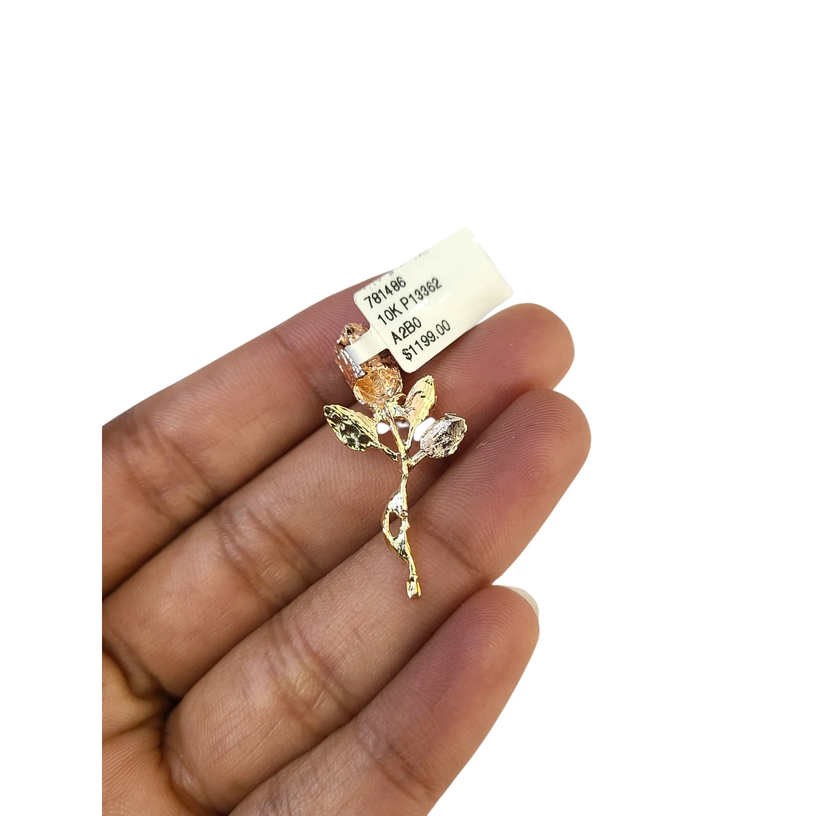 Real 10k Gold Charm Pendant Rose Flower Tri Gold 10KT - Image 5