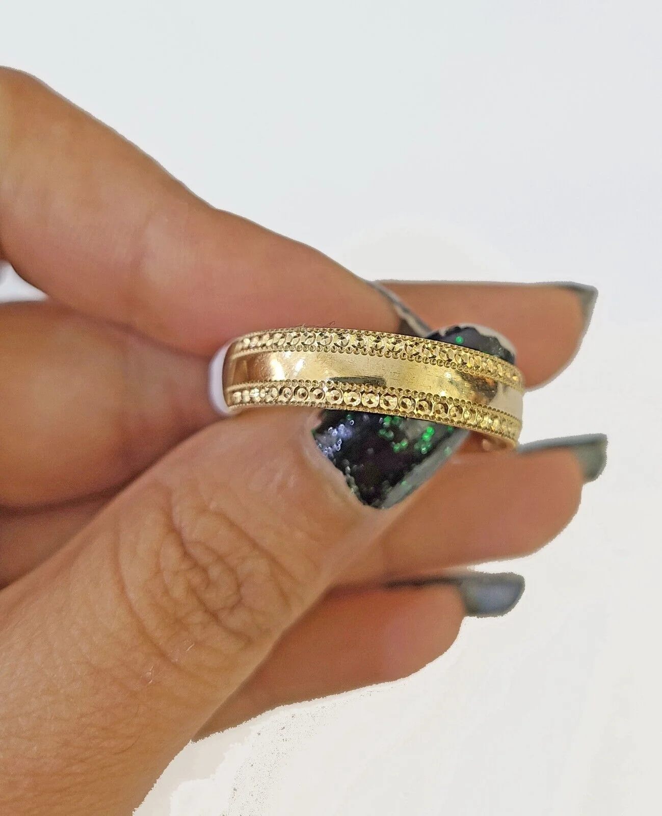 Real 10k gold circular sizable ring / 10kt yellow Gold All Sizes Wedding Band Men - Image 3