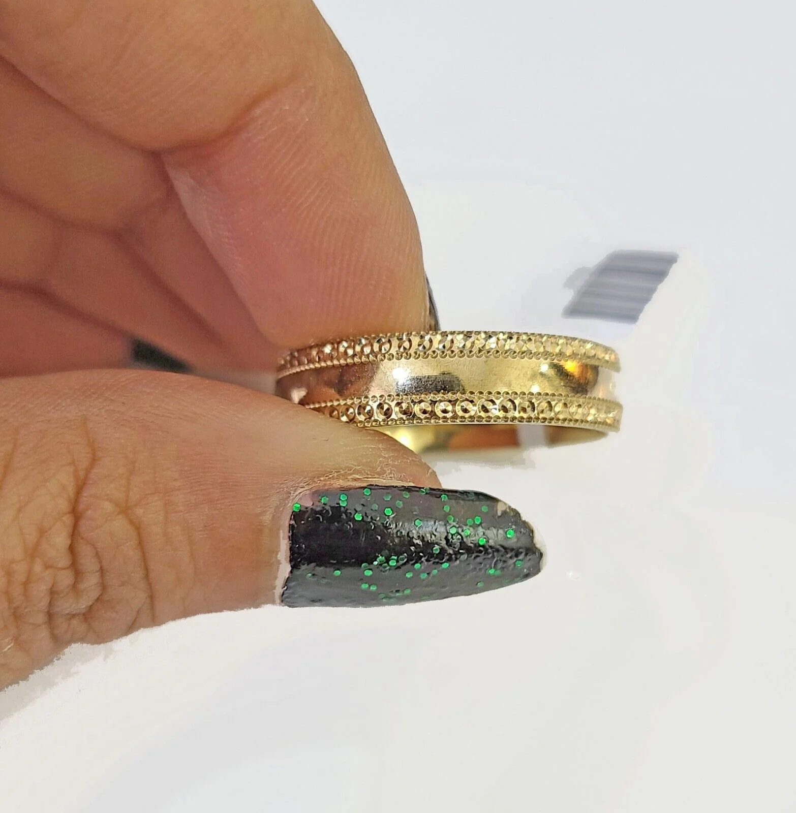 Real 10k gold circular sizable ring / 10kt yellow Gold All Sizes Wedding Band Men - Image 4