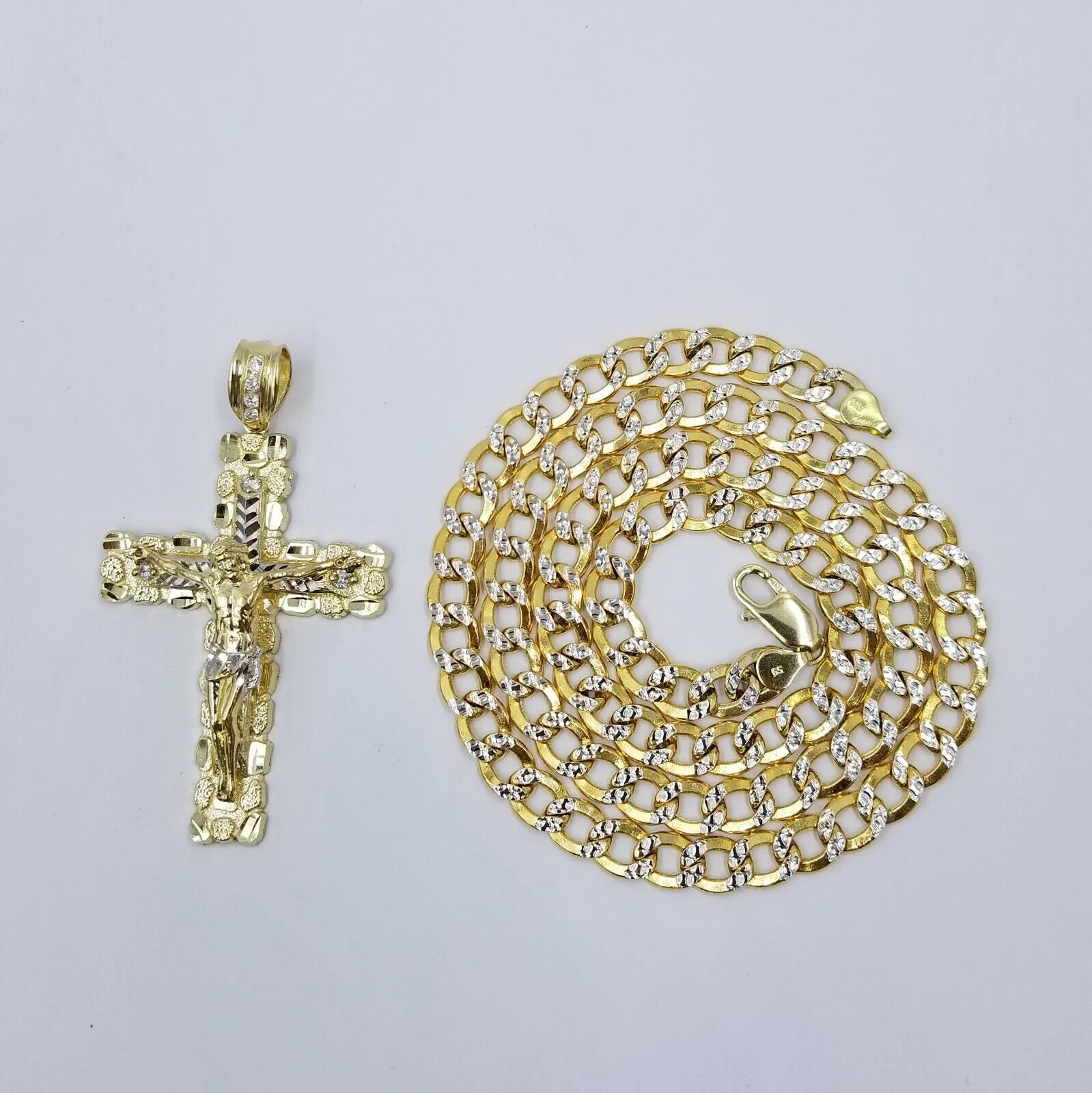 Real 10k Gold Cross And 10k Cuban Link 26" Necklace 3" Pendant Charm Chain Set - Image 5