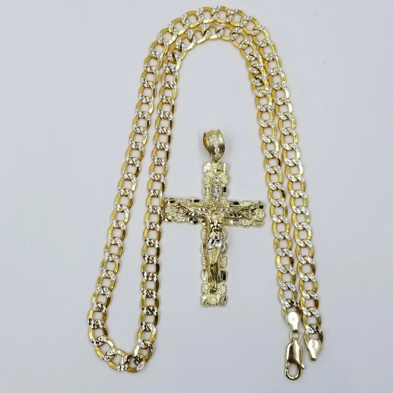 Real 10k Gold Cross And 10k Cuban Link 26" Necklace 3" Pendant Charm Chain Set - Image 6