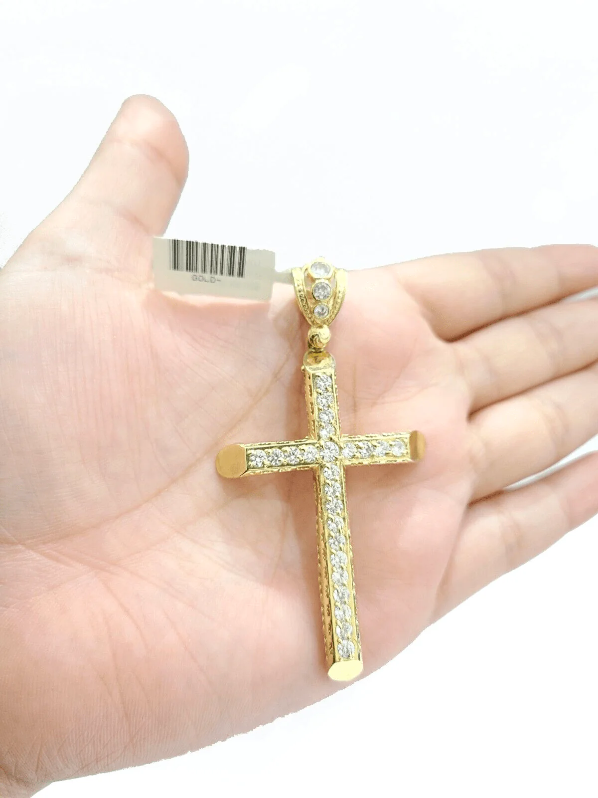 Real 10k Gold Cross Charm Pendant 2.8'' Inch 10KT Yellow Gold Cubic Zirconia - Image 4