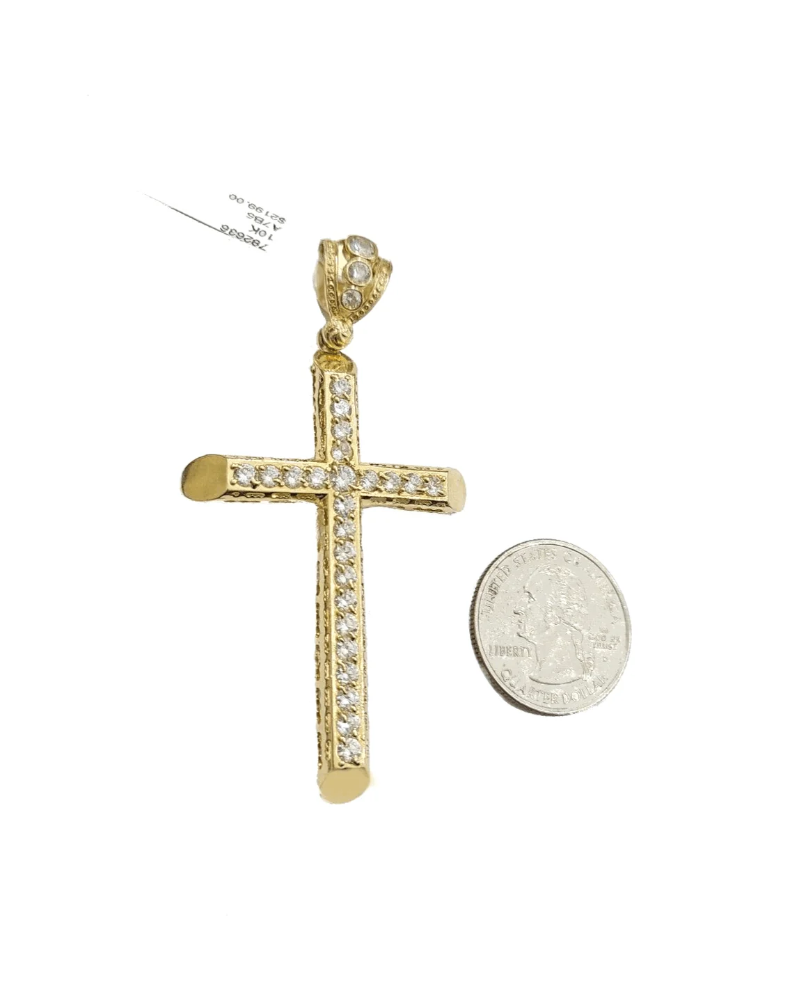 Real 10k Gold Cross Charm Pendant 2.8'' Inch 10KT Yellow Gold Cubic Zirconia - Image 5