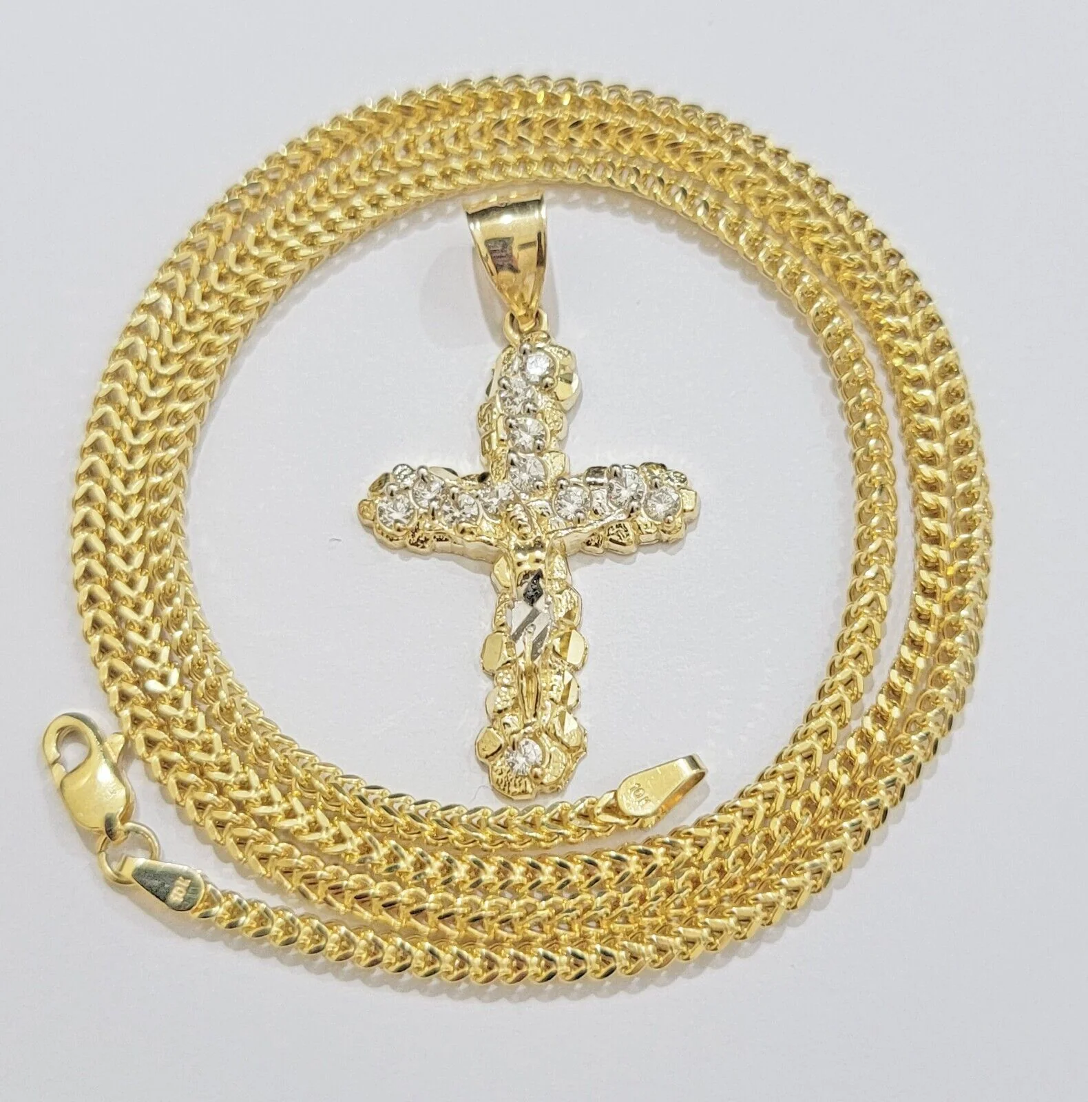 Real 10k Gold Cross Charm pendant & Franco Chain Necklace 2.5mm 18" Men Women - Image 4