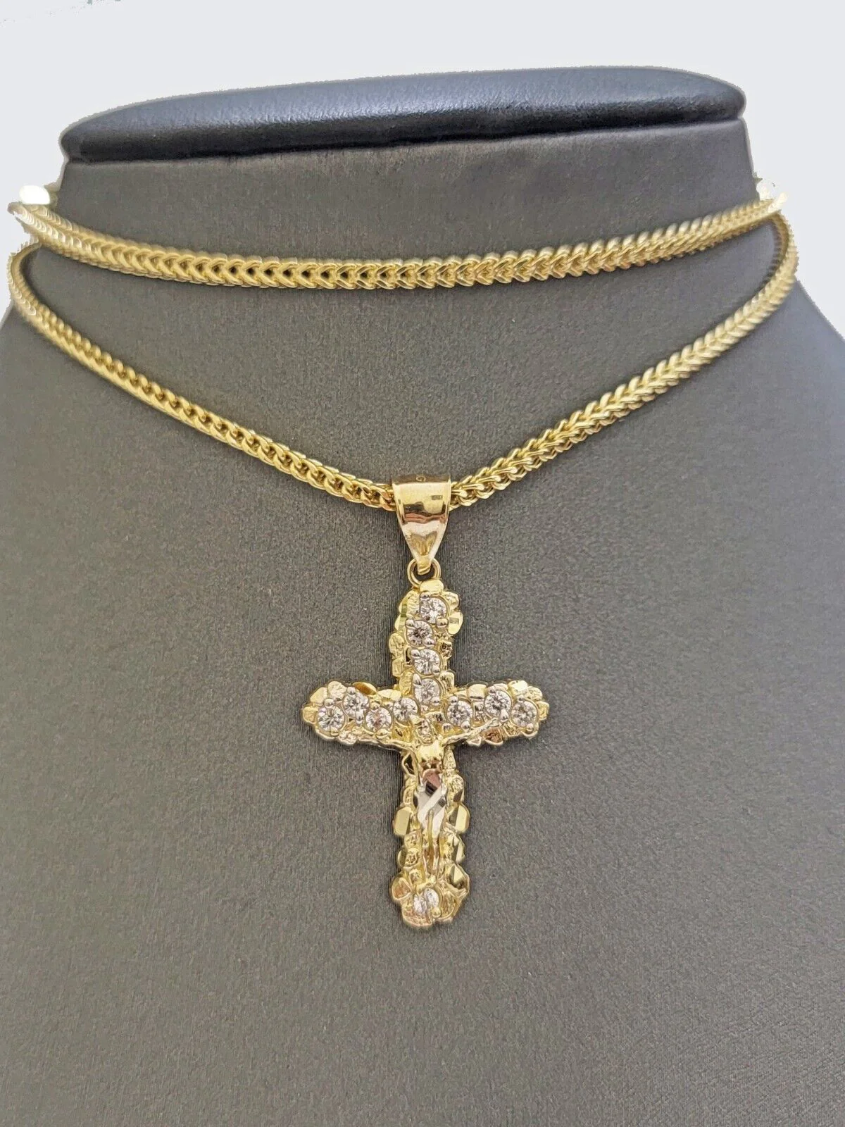Real 10k Gold Cross Charm pendant & Franco Chain Necklace 2.5mm 18" Men Women - Image 5