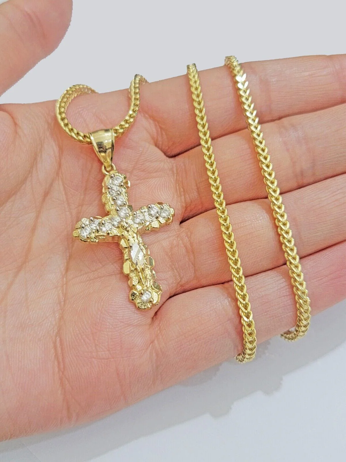Real 10k Gold Cross Charm pendant & Franco Chain Necklace 2.5mm 18" Men Women - Image 7