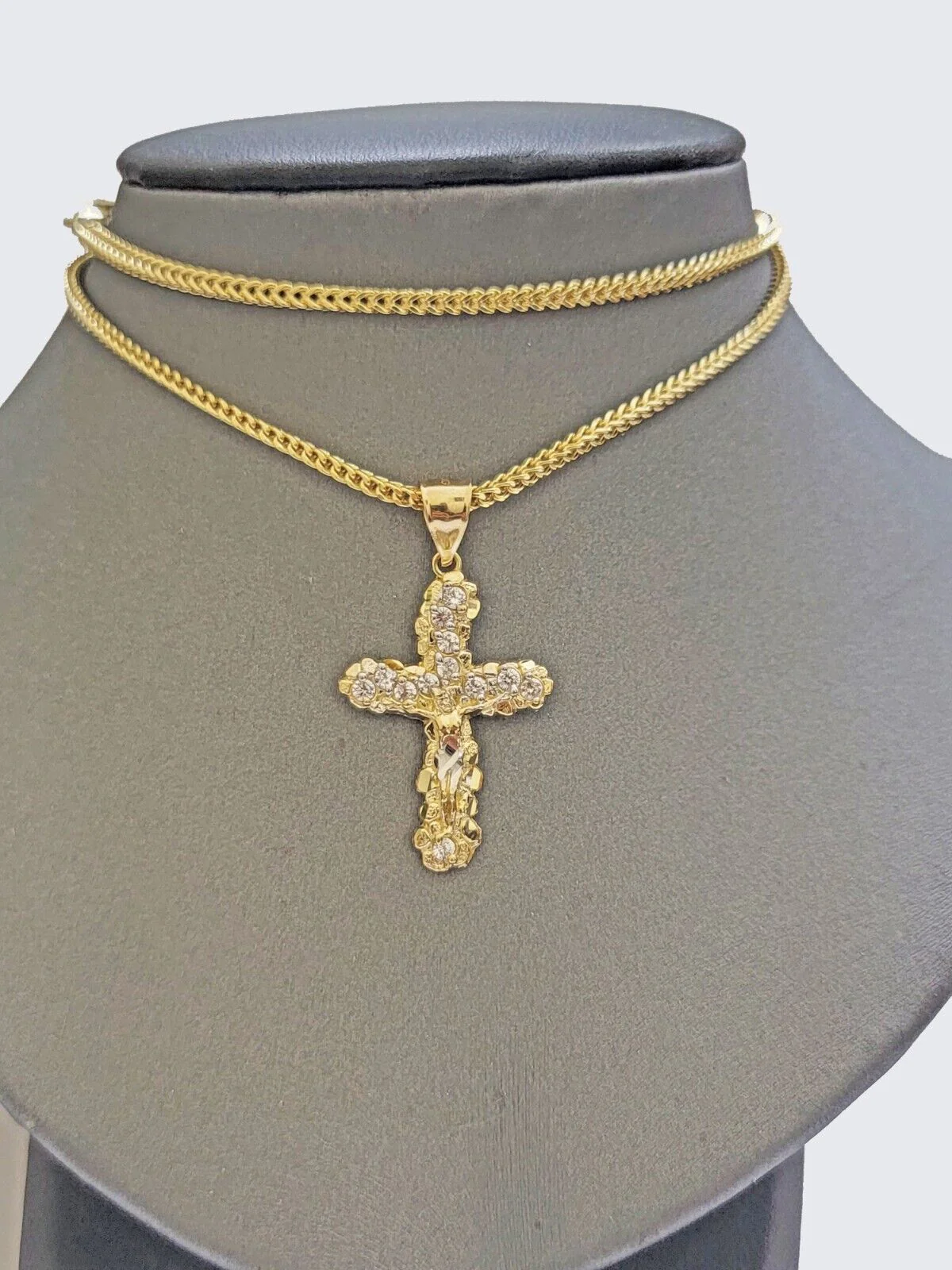 Real 10k Gold Cross Charm pendant & Franco Chain Necklace 2.5mm 20" Men Women - Image 6