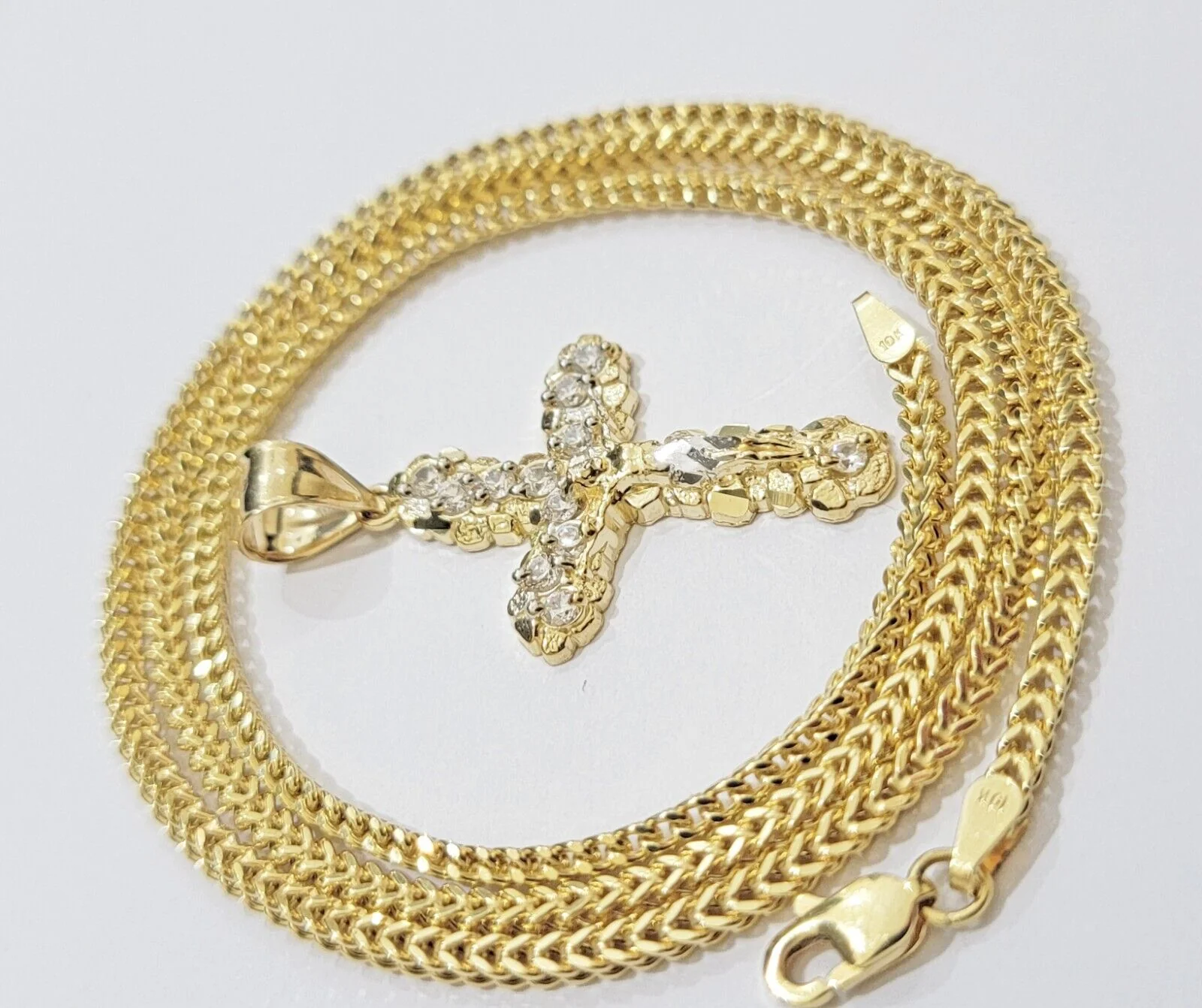 Real 10k Gold Cross Charm pendant & Franco Chain Necklace 2.5mm 20" Men Women - Image 8