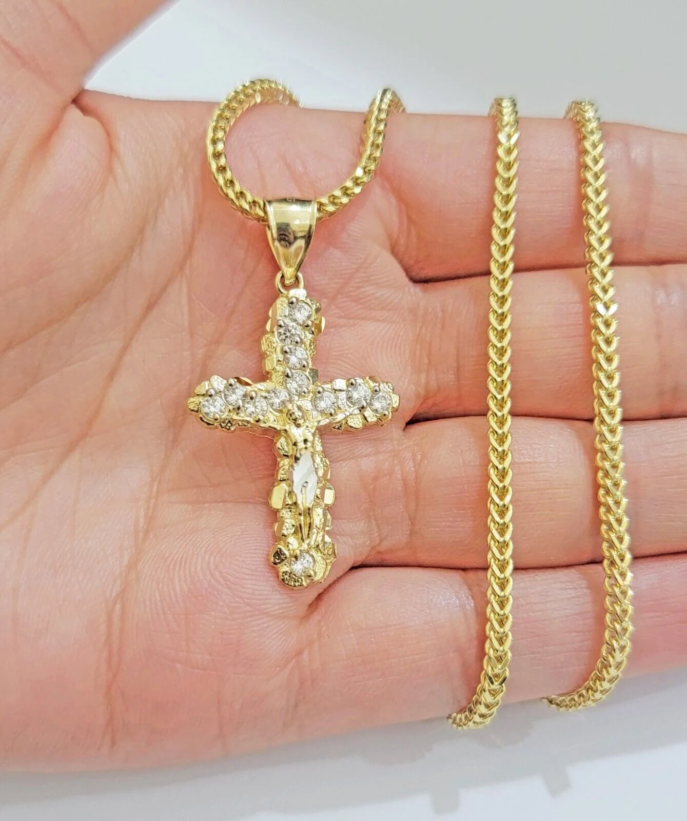 Real 10k Gold Cross Charm pendant & Franco Chain Necklace 2.5mm 22" Men Women - Image 4