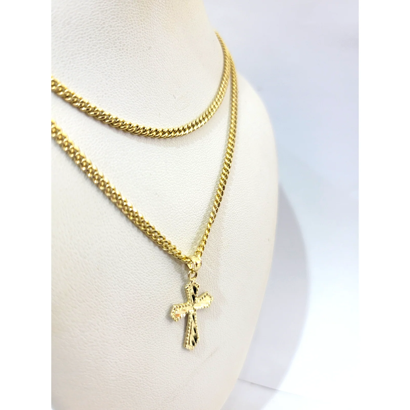 Real 10k Gold Cross Charm Pendant Franco Chain Necklace SET 2.5mm 16"-26" - Image 2