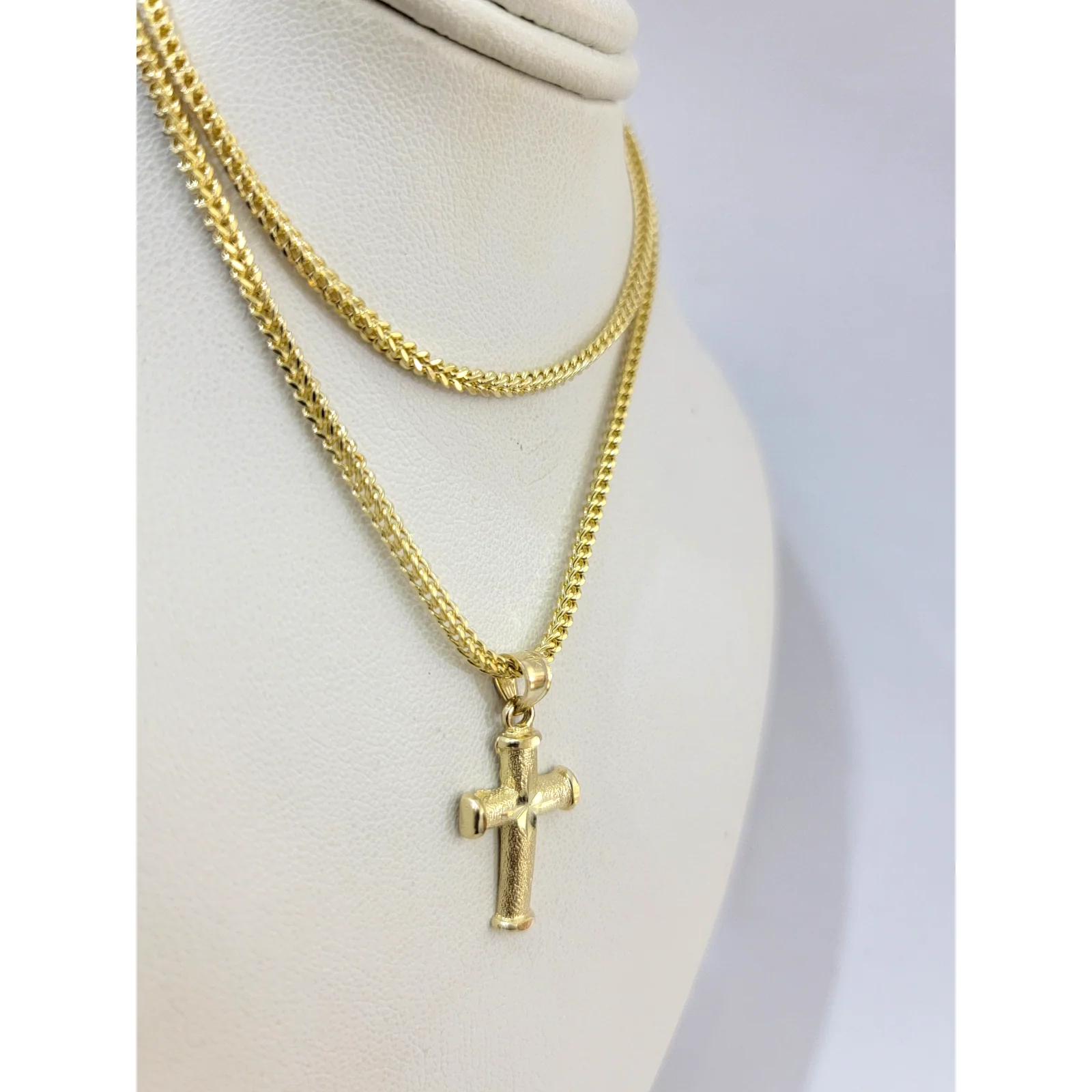 Real 10k Gold Cross Charm Pendant Franco Chain Necklace SET 2.5mm 16"-26" - Image 2