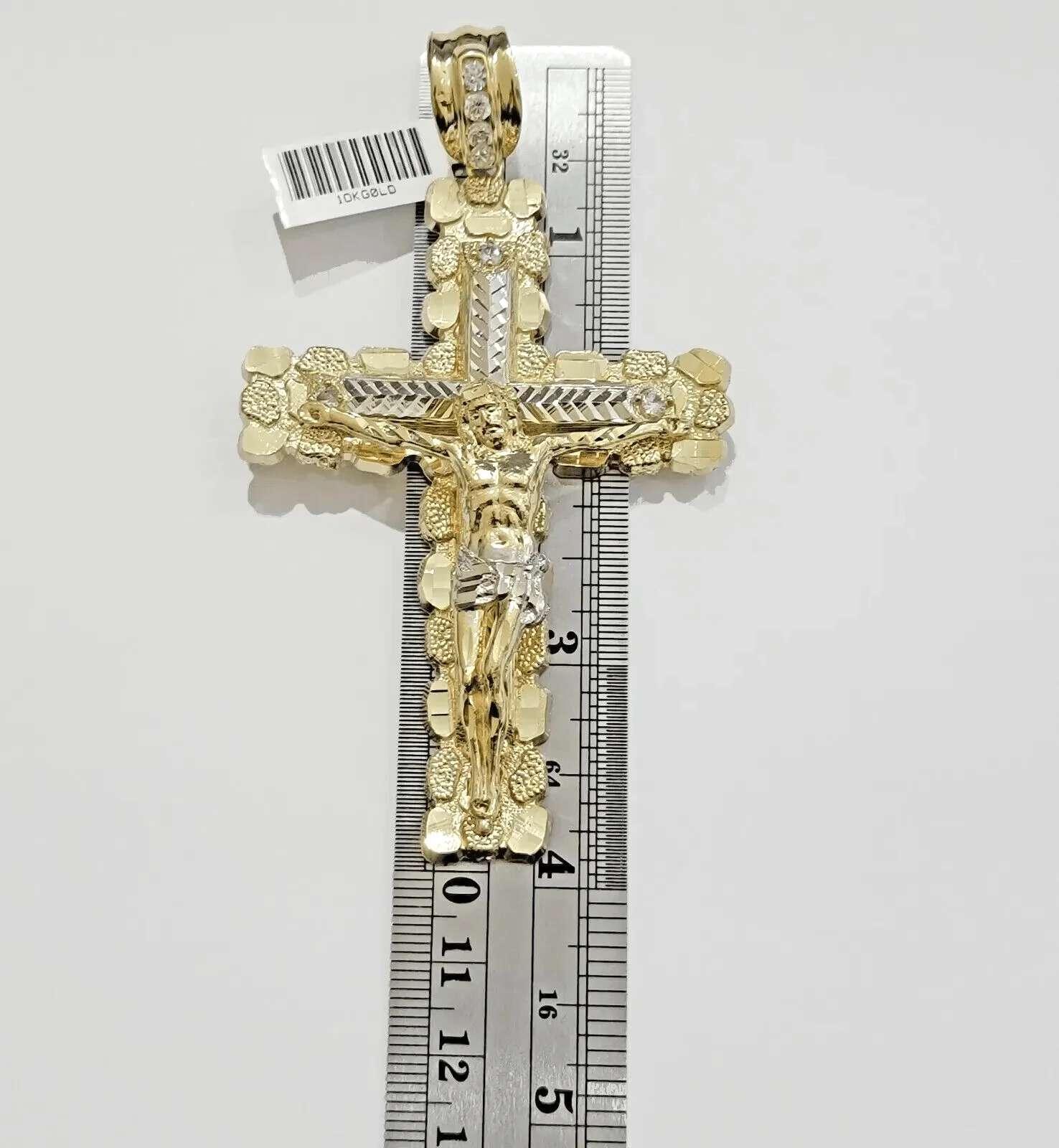Real 10k Gold Cross Charm Pendant Jesus Crucifix 3.5'' Inch Men 10KT Yellow Gold - Image 2