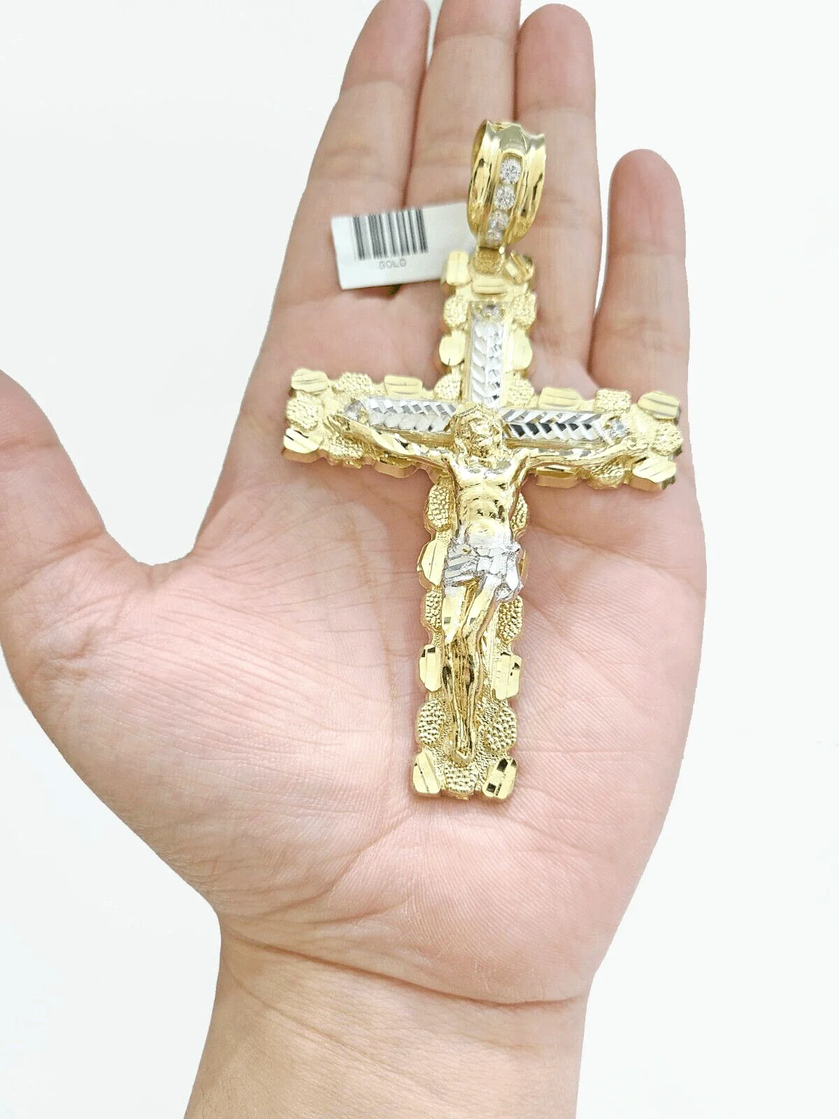 Real 10k Gold Cross Charm Pendant Jesus Crucifix 3.5'' Inch Men 10KT Yellow Gold - Image 5