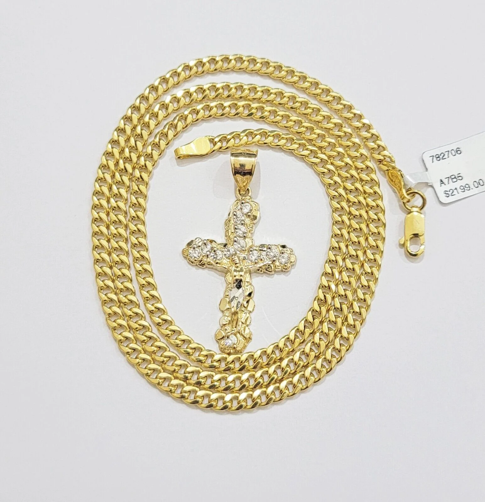 Real 10k Gold Cross Charm pendant & Miami Cuban Link Chain Necklace 4mm 22" Mens - Image 4