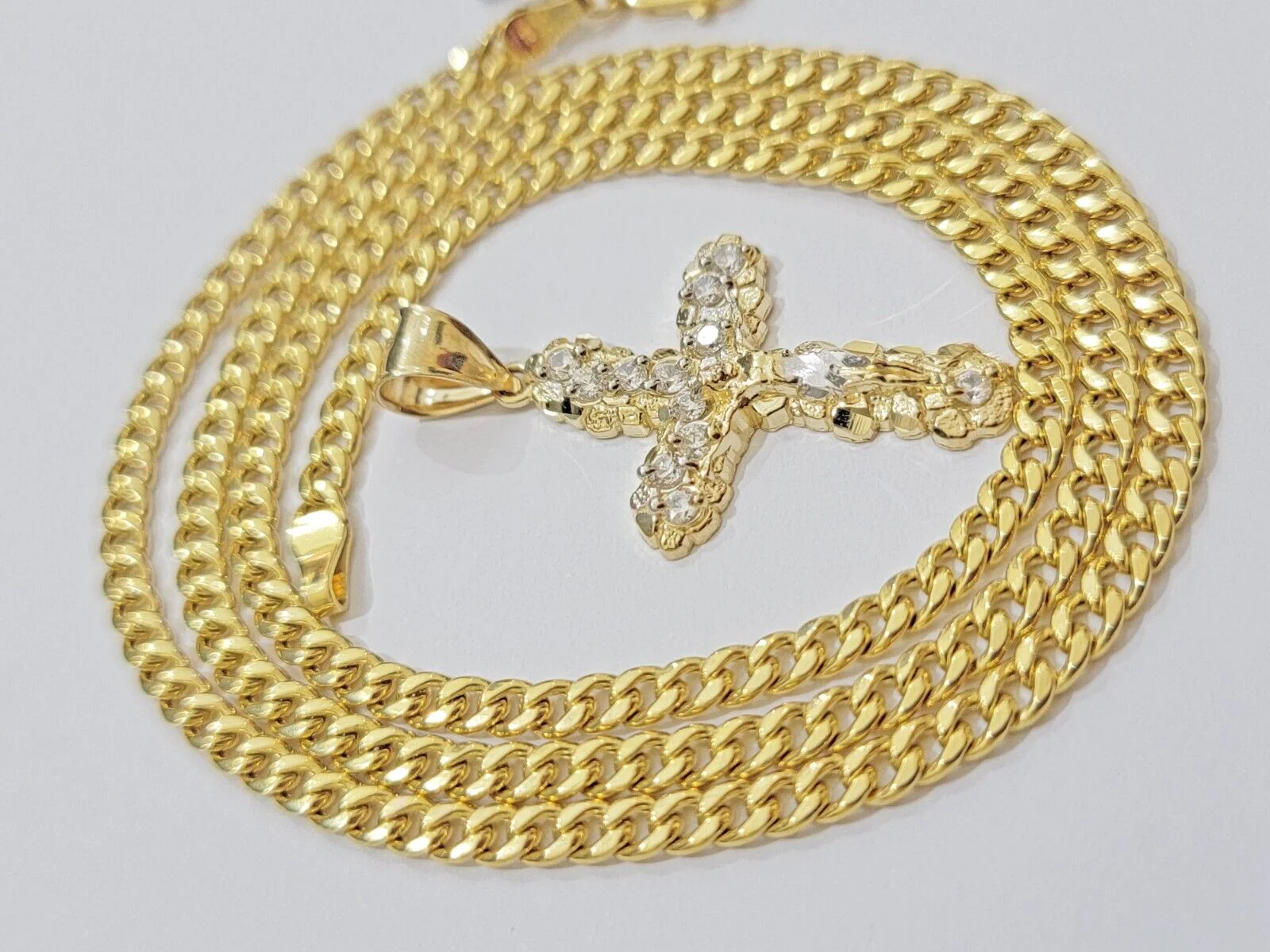 Real 10k Gold Cross Charm pendant & Miami Cuban Link Chain Necklace 4mm 22" Mens - Image 5