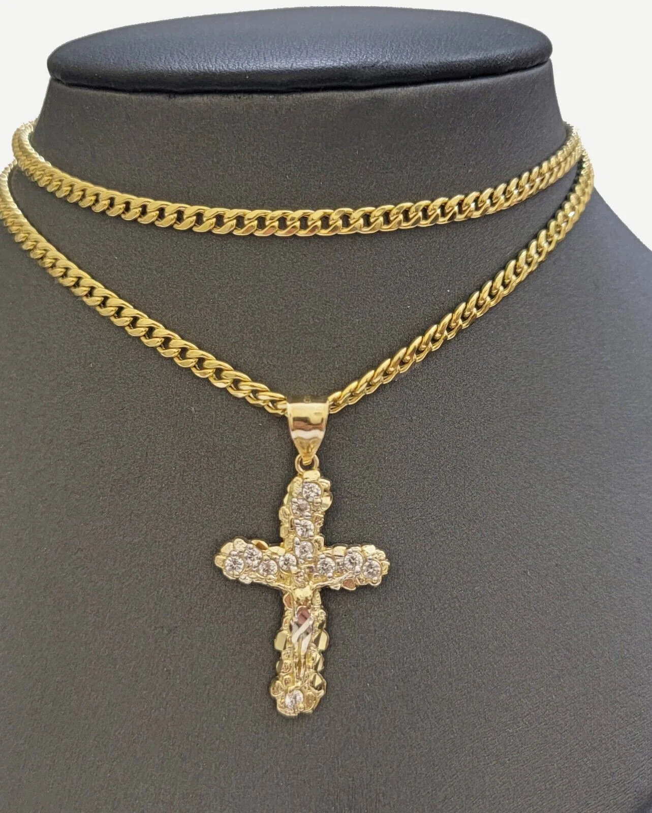 Real 10k Gold Cross Charm pendant & Miami Cuban Link Chain Necklace 4mm 22" Mens - Image 7
